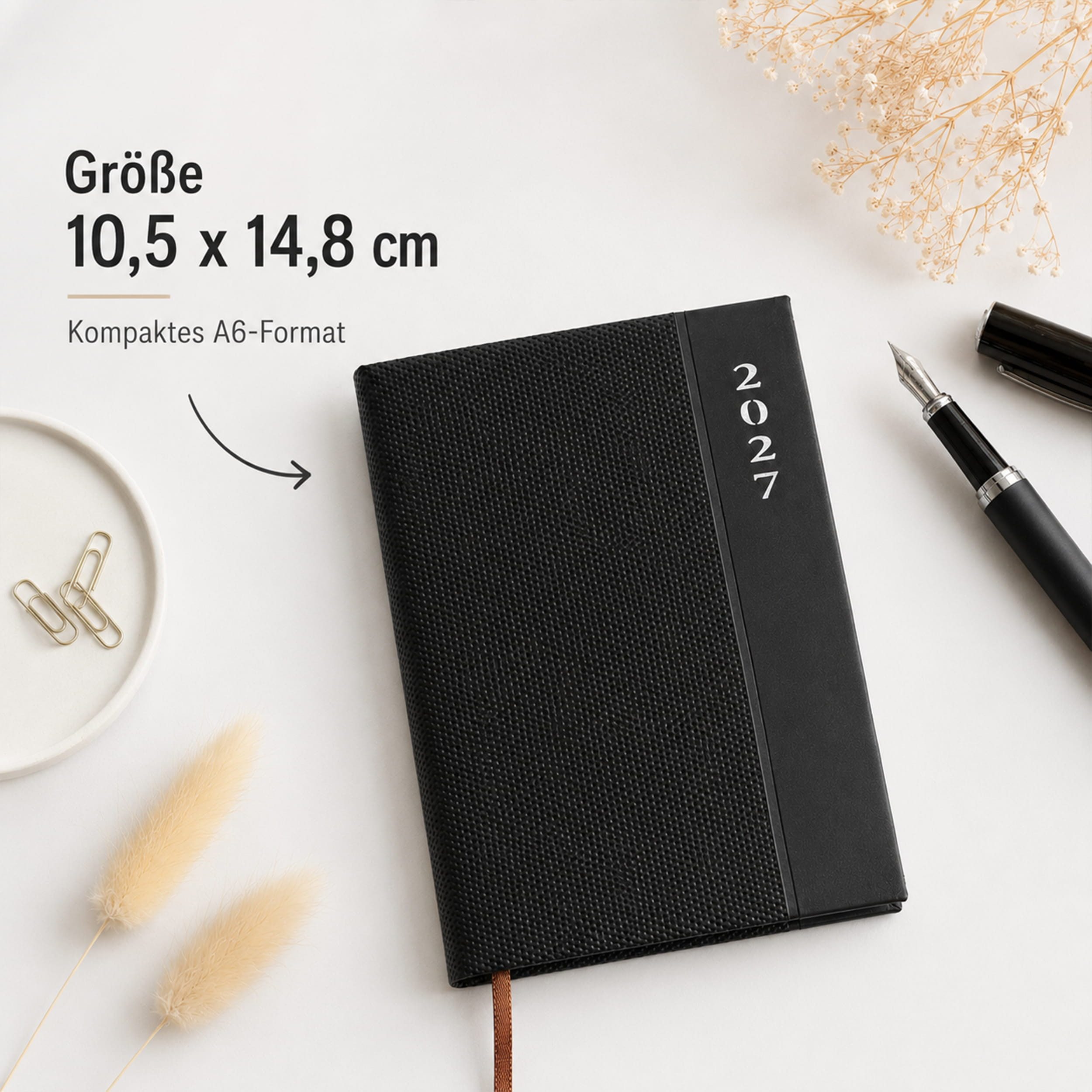AMLI Taschenkalender Taschenkalender 2027 A6 1 Woche 2 Seiten Softtouch Schwarz, Softtouch-Cover, Leseband, Ferien & Feiertage, Jahresvorschau – Bild 3 von 5
