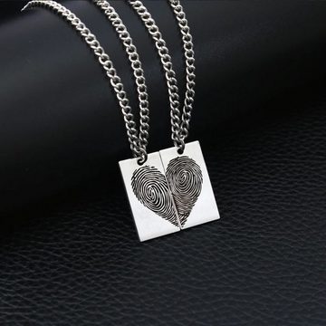 KARMA Freundschaftskette Partnerketten Herz Puzzle Fingerprint silber (4-tlg., Paarschmuck Edelstahl Herzhälften), Liebe Freundschaft Paare Halsketten Ketten