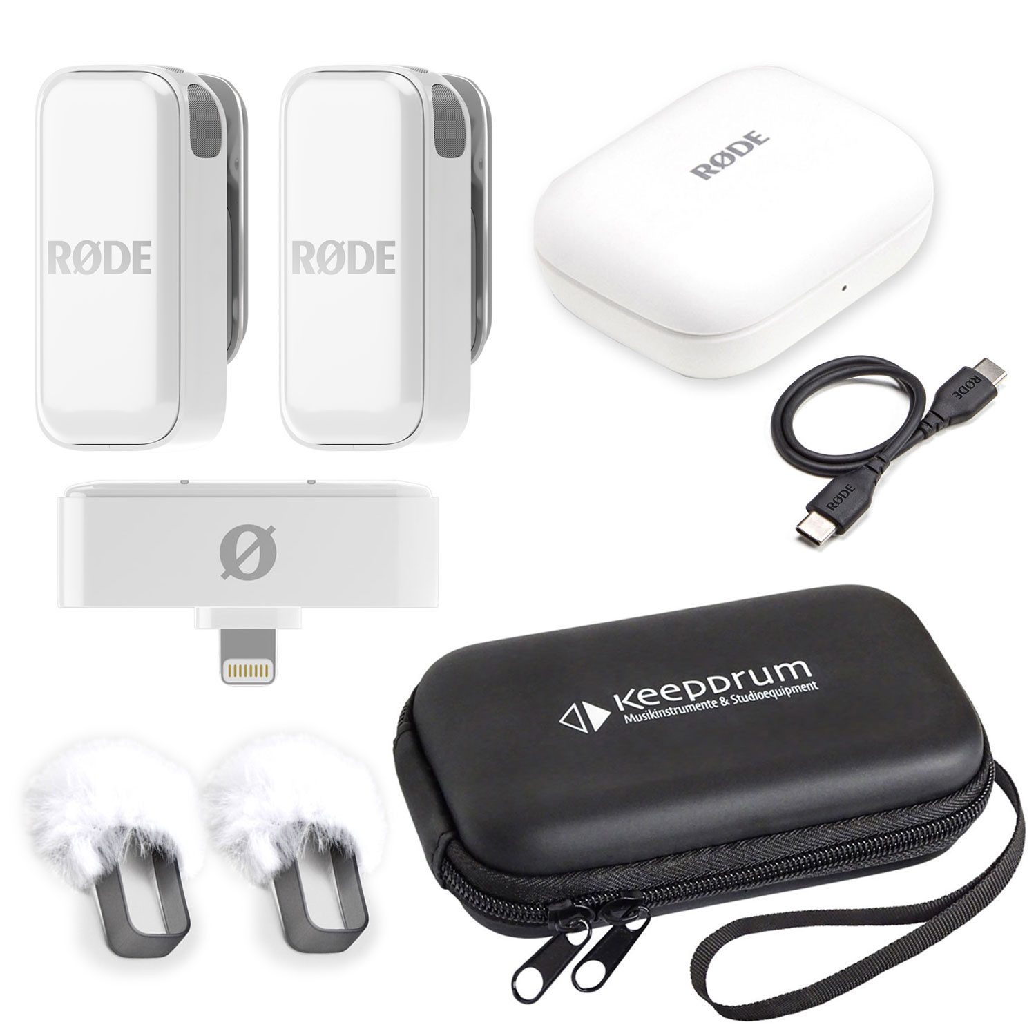 Rode Wireless Micro Drahtloses Mikrofon Lightning Weiss mit Soft-Case Digitales Aufnahmegerät