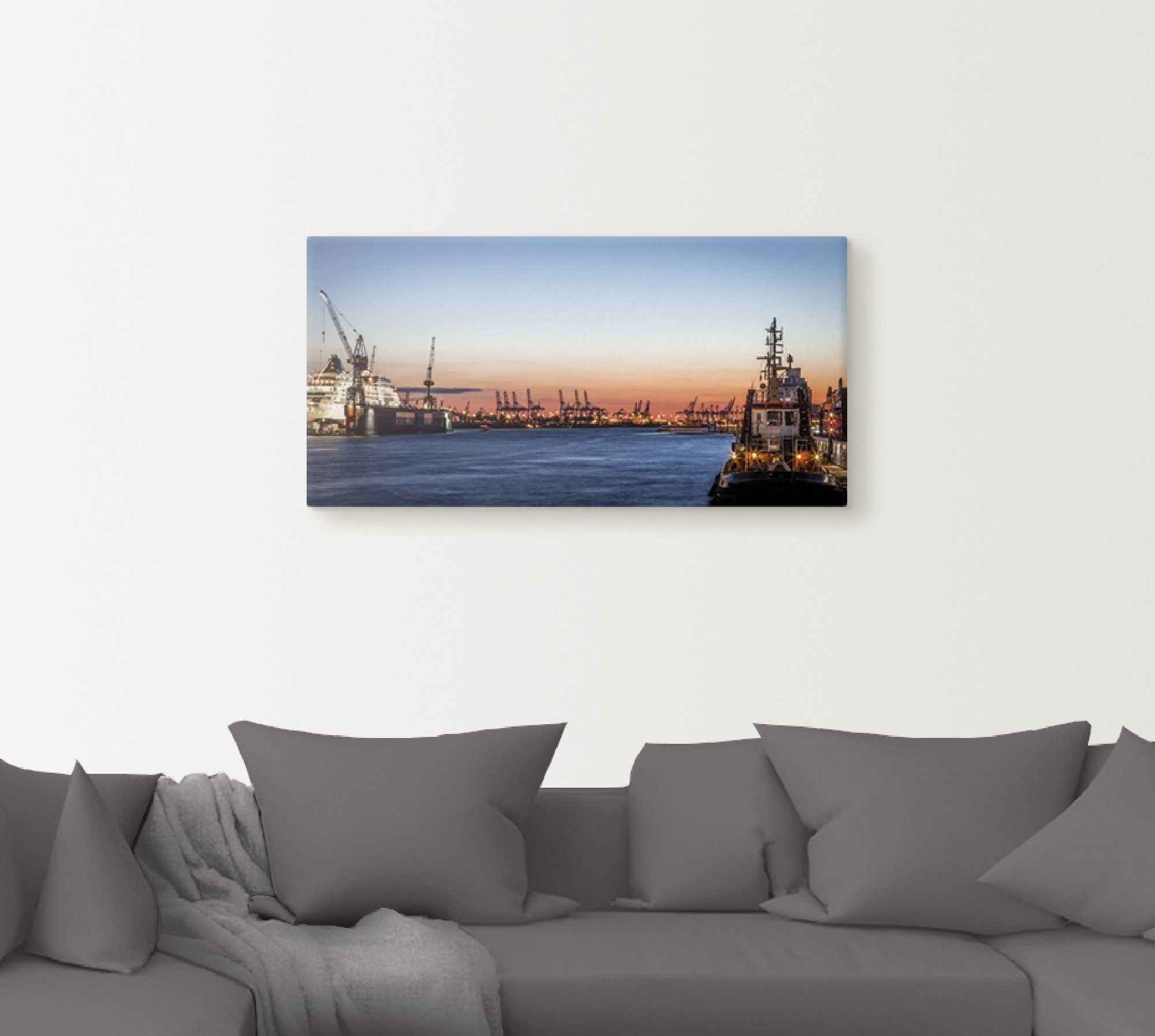 Artland Leinwandbild Hamburger Hafen, Deutschland (1 St), auf Holzrahmen gespannt