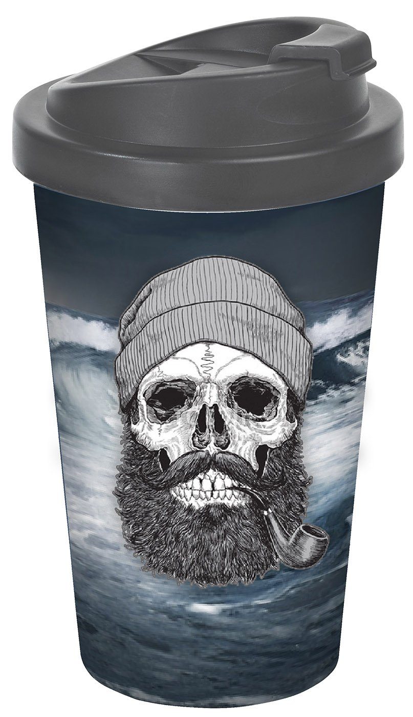 Geda Labels GmbH Coffee-to-go-Becher Sailor Skull, 1-tlg., PP, Schwarz, 400 ml, doppelwandig, auslaufsicher
