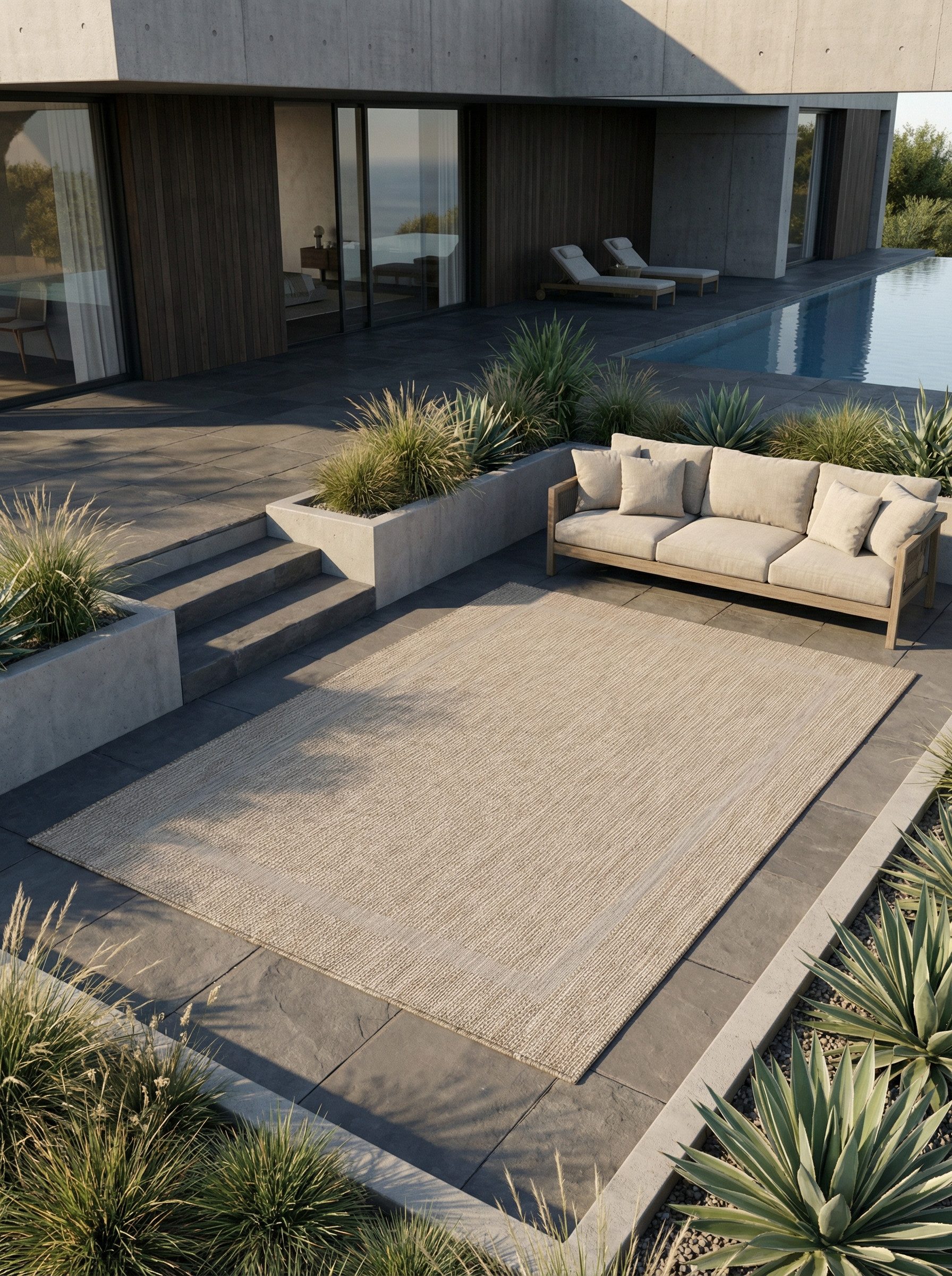 KADIMA DESIGN Outdoorteppich Outdoor Teppich ALSTER Flachgewebe Terrasse Küche Einfarbig 3 mm, Rechteckig, Höhe: 3 mm, Beige, 60x100 cm, Balkonteppich Fußbodenheizung Waschbar