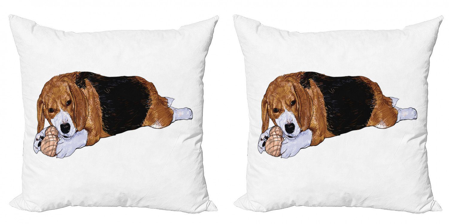 Kissenbezüge Modern Accent Doppelseitiger Digitaldruck, Abakuhaus (2 Stück), Beagle Hund mit Toy Play Time Art