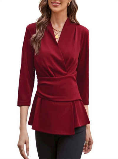 AFAZ New Trading UG Langarmshirt Damen-Tops mit V-Ausschnitt, Business-Hemden, einfarbig
