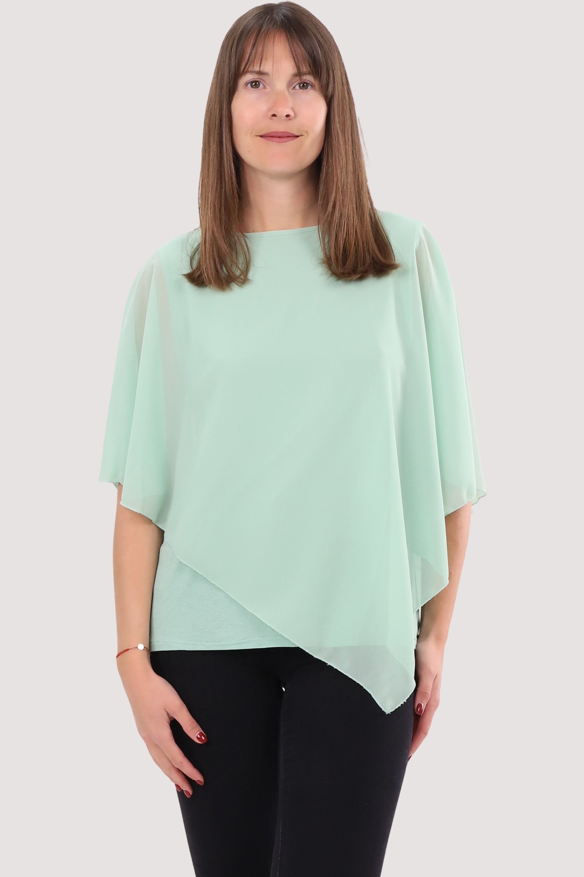 malito more than fashion Chiffonbluse 10732 Schlupfbluse Blusenshirt asymmetrisch geschnitten Einheitsgröße