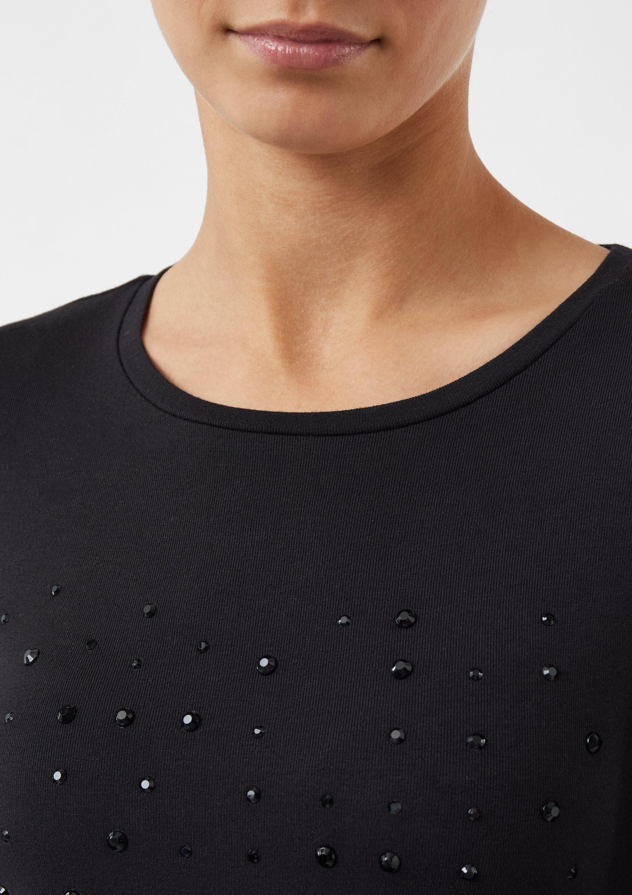 comma Langarmshirt T-Shirt Langarmshirt aus Jersey mit Schmucksteinen