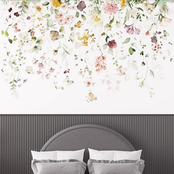 AUKUU Wandtattoo 30X90cm Aquarell Blumen Wandaufkleber Wohnzimmer, Hintergrund Dekoration selbstklebende Aufkleber