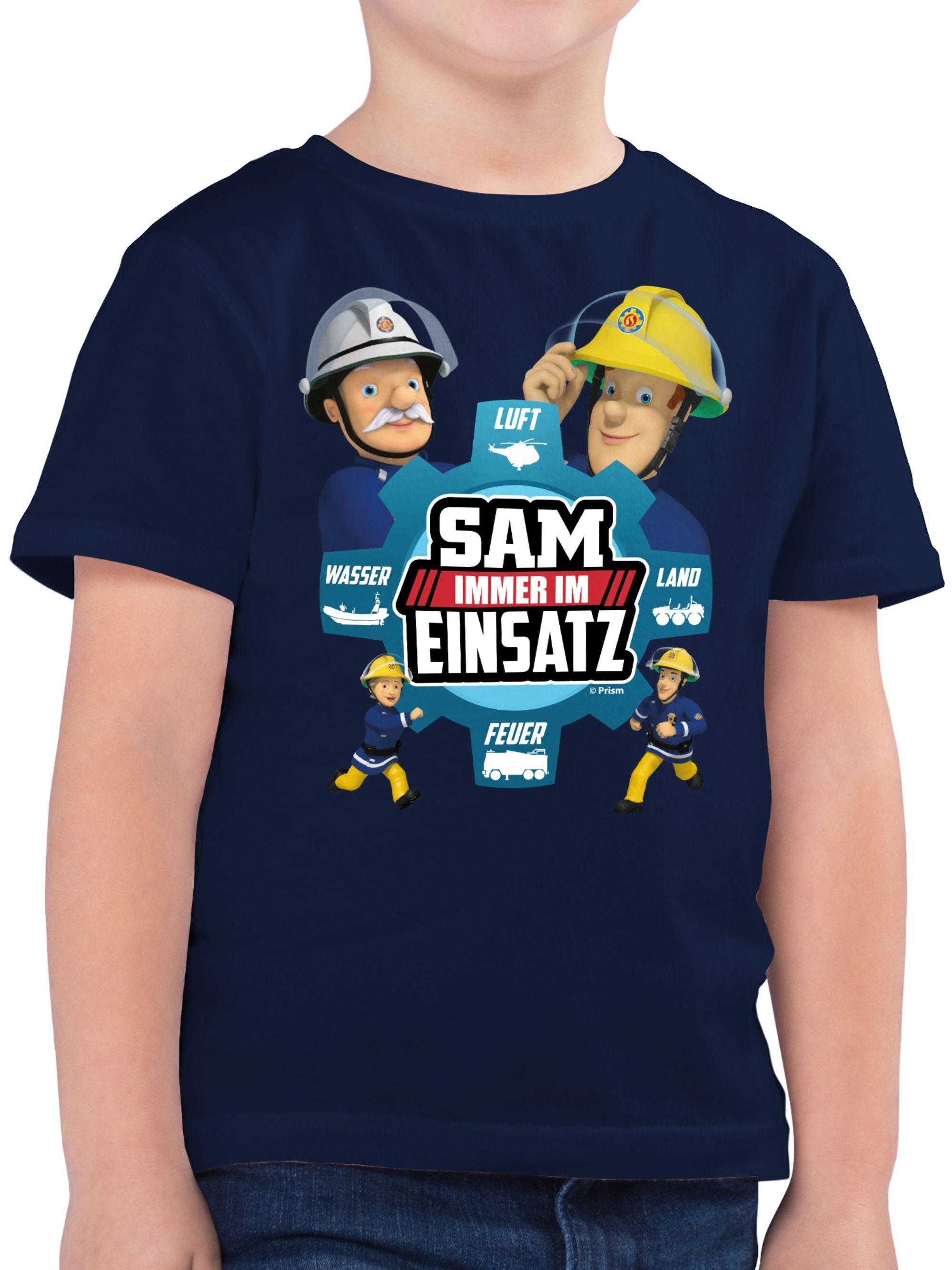 Shirtracer T-Shirt Sam - Immer im Einsatz Feuerwehrmann Sam Jungen 02 Dunkelblau