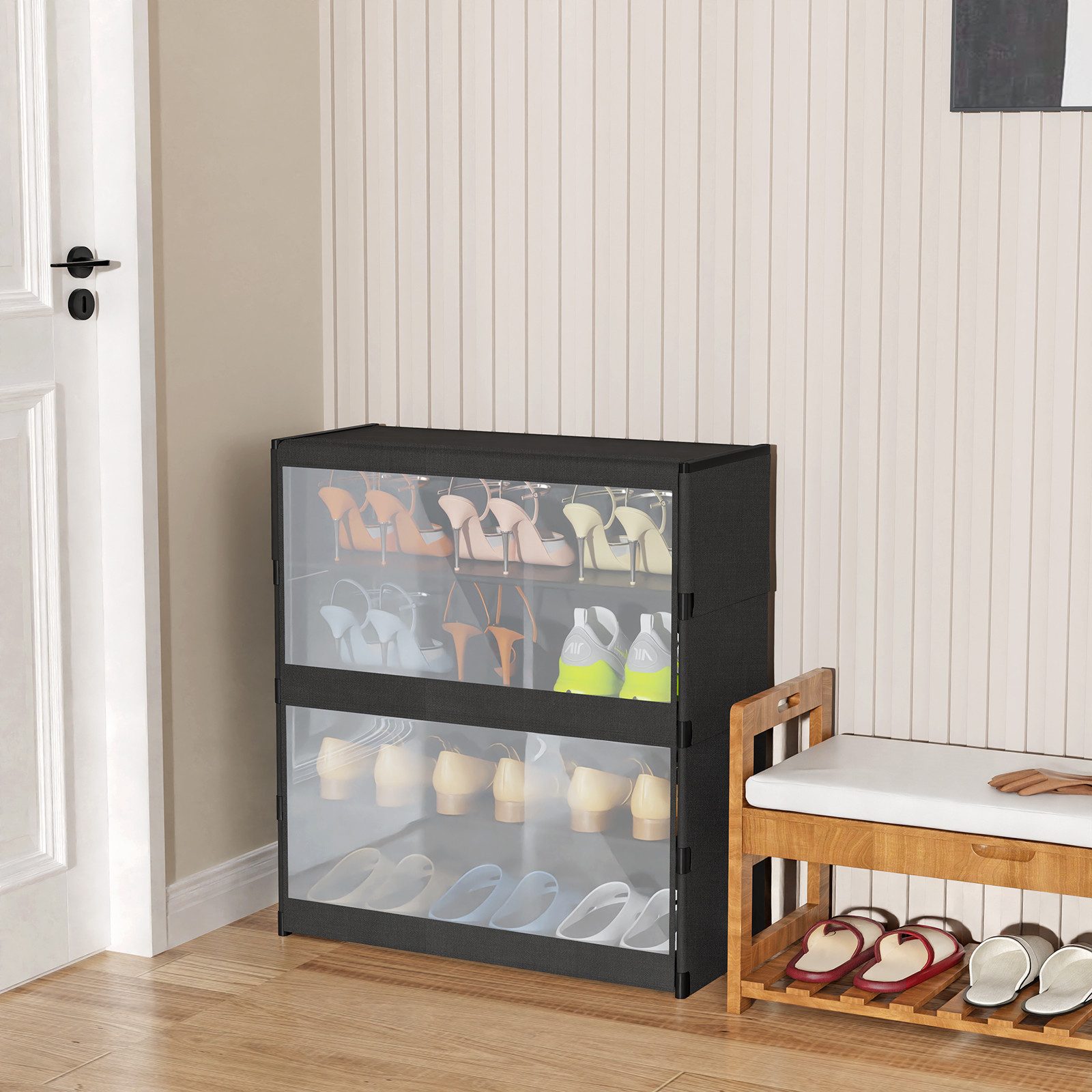 JEOBEST Schuhregal 4-stufiger Schuhschrank, mit Staubdichtem, Schuh-Organizer, Platzsparend, Schuhaufbewahrung aus Stoff, PP-Kunststoff – Bild 5 von 5
