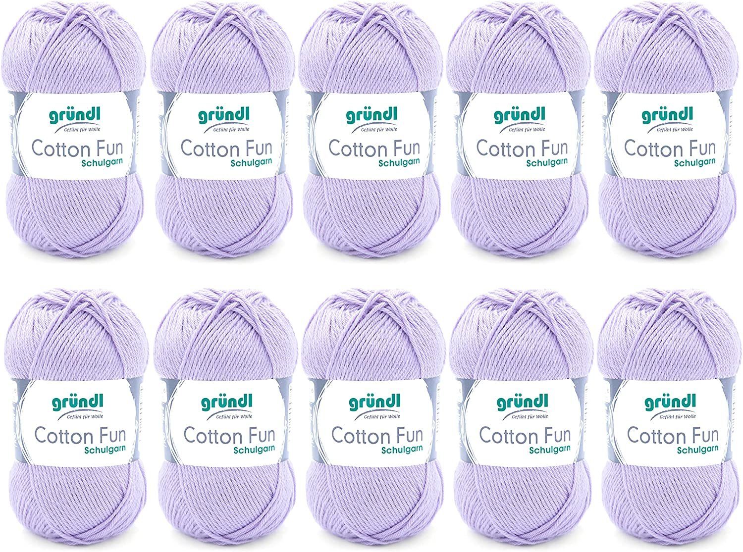 Gründl Cotton Fun Baumwollgarn 10x50g Strickgarn Häkelgarn Baumwolle Häkelwolle, (500g Paket Wolle zum Stricken und Häkeln, Nadelstärke 3 - 4 mm), 100% Baumwolle