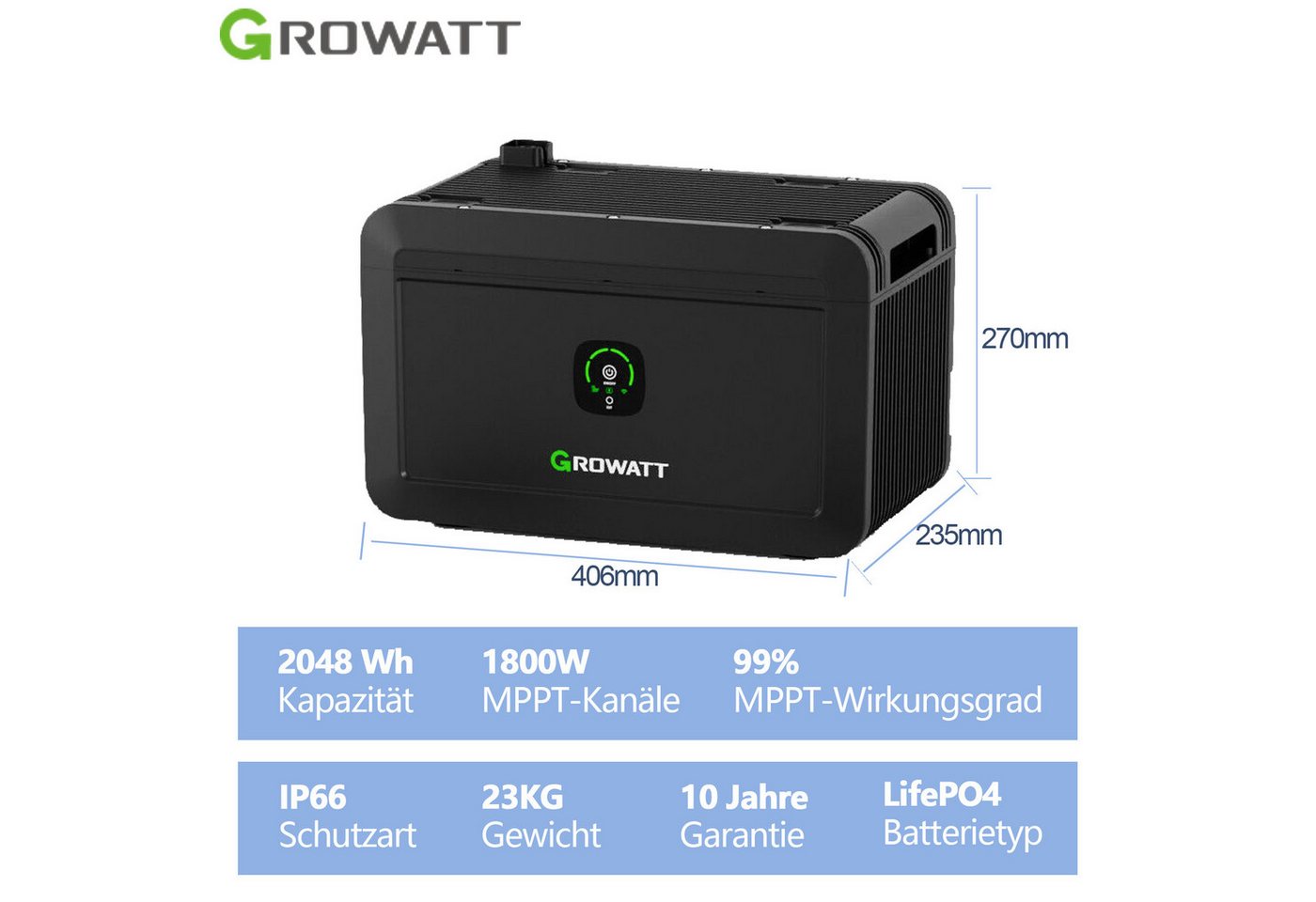 Thumbnail - Growatt Balkonkraftwerk Growatt NOAH 2000 2048Wh mit Wechselrichter, LiFePO4