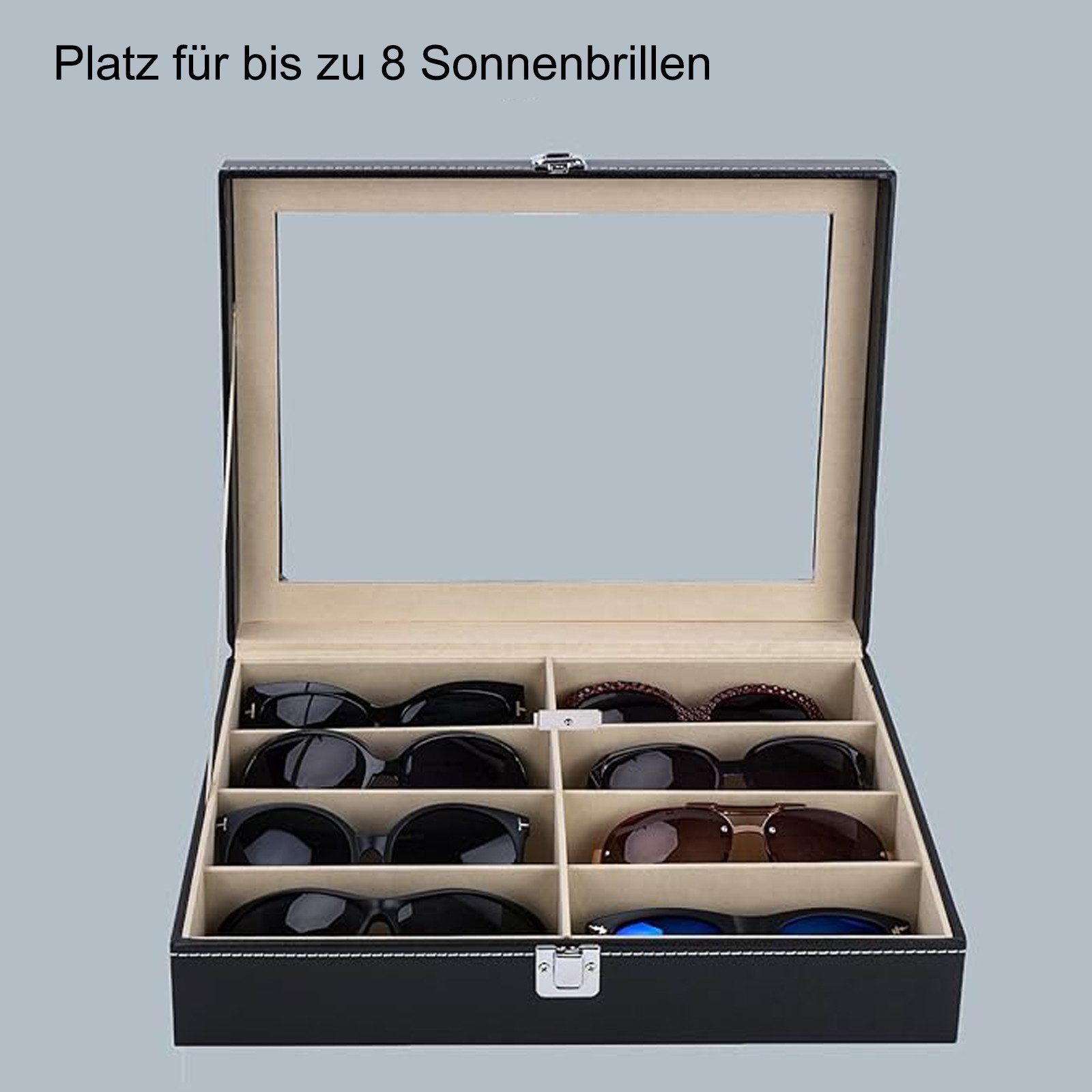 MODFU Brillenetui Brillenkoffer Kunstleder Organizer Brillenbox Brillenorganizer, Kunstleder 33.5x24.5x8.5 cm für Sonnenbrillen Präsentation Showcase