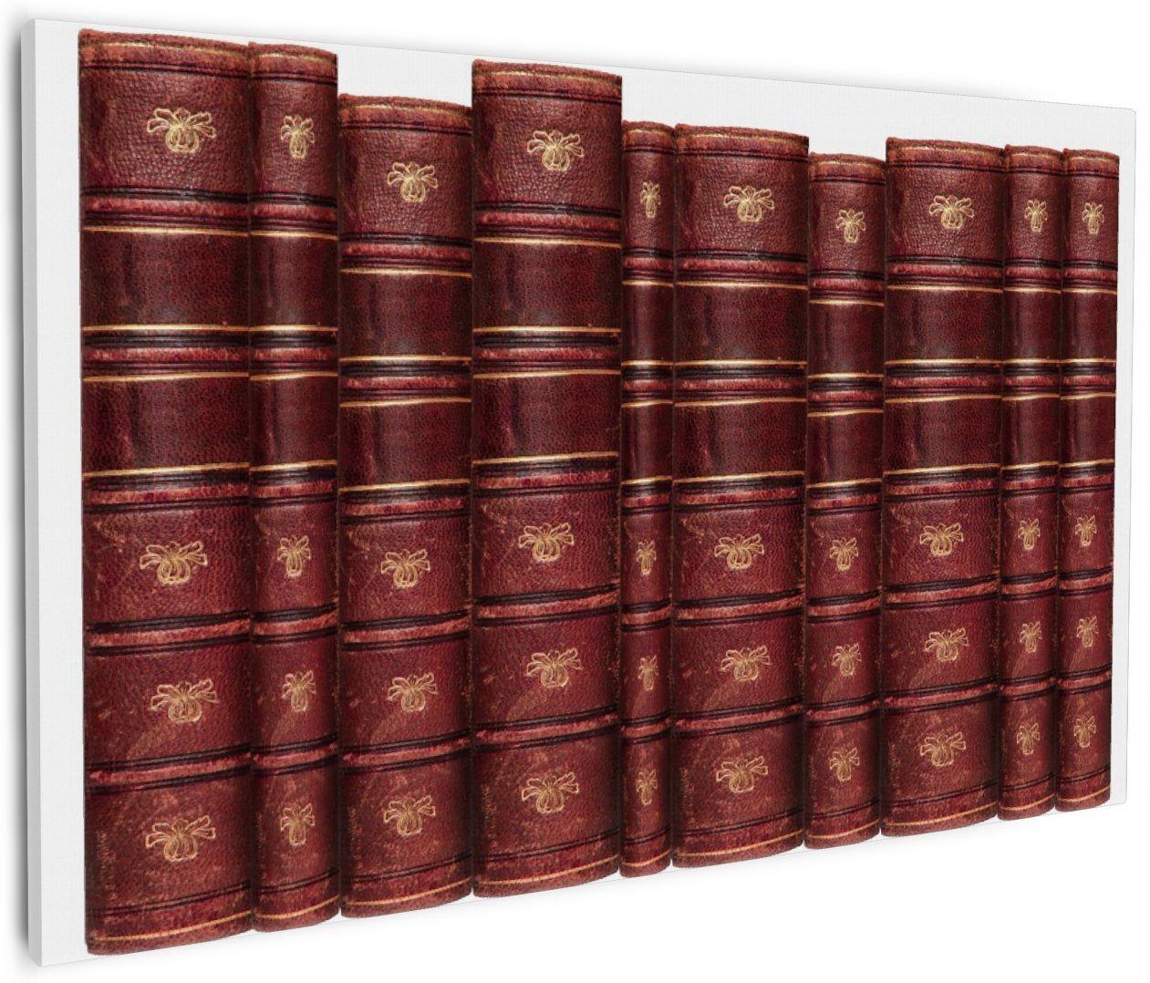 Wallario Leinwandbild, Alte Bücher mit rotem Ledereinband, in verschiedenen Ausführungen