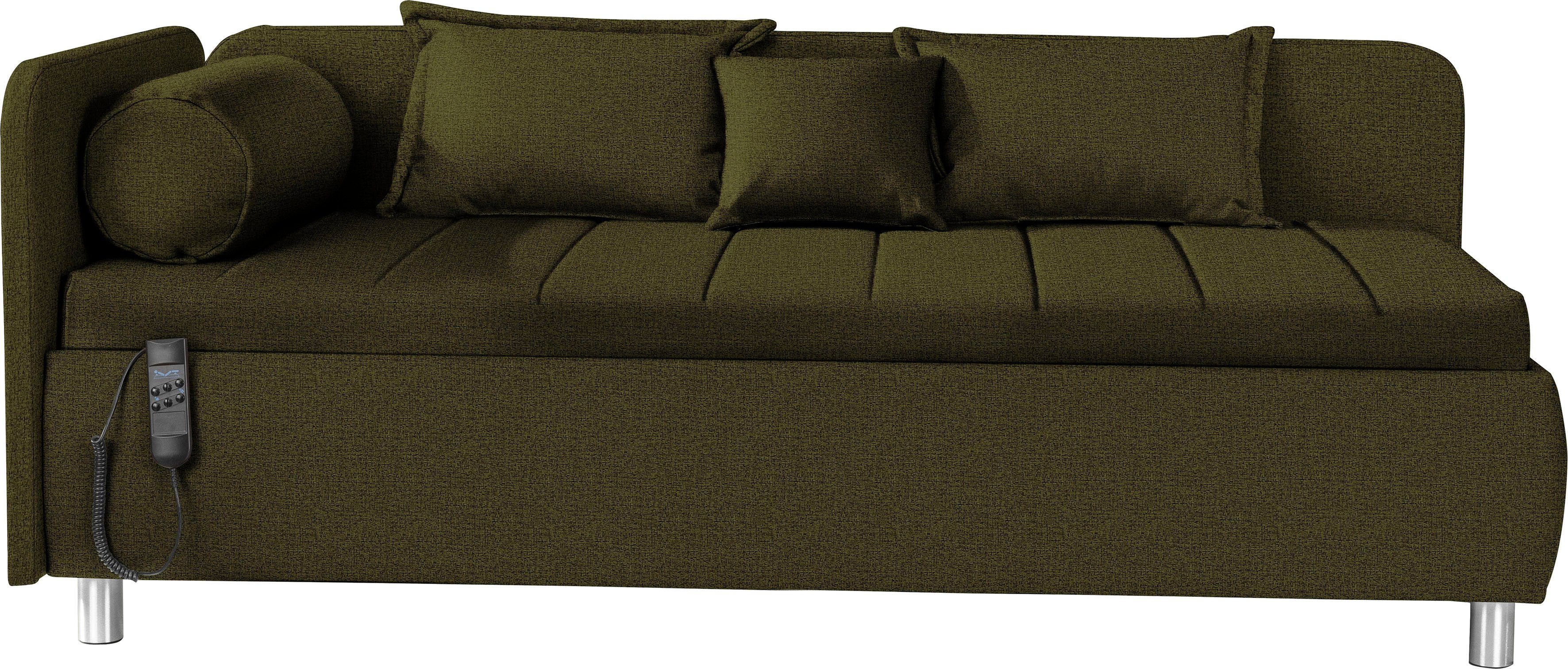 ADA trendline Schlafsofa Kiana, Liegefläche 90/200 cm oder 100/200 cm, Bettkasten, Zierkissen-Set olivgrau TMD 3 | Alle Sofas