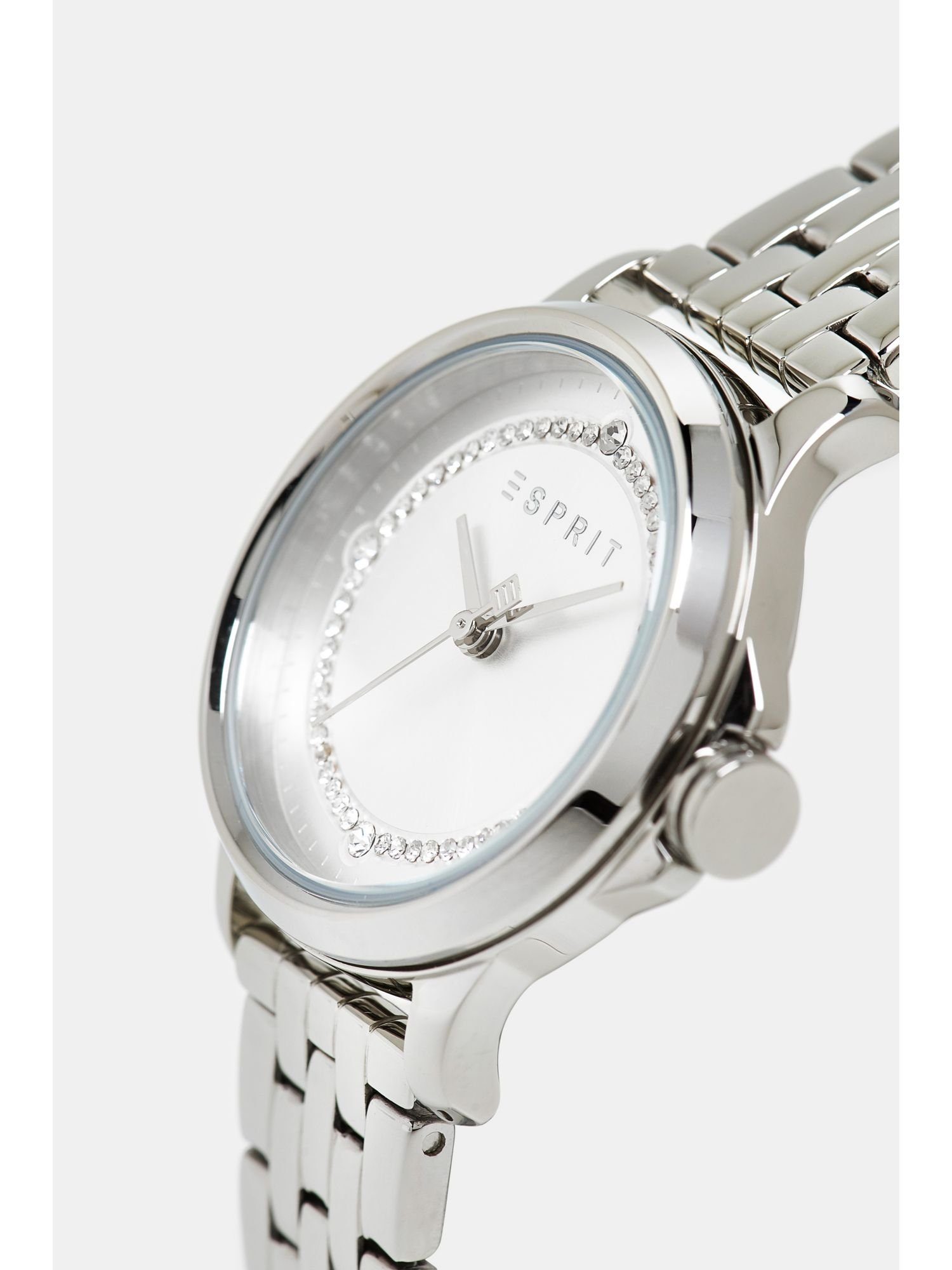 Quarzuhr mit Edelstahl-Uhr Esprit Zirkonia-Besatz