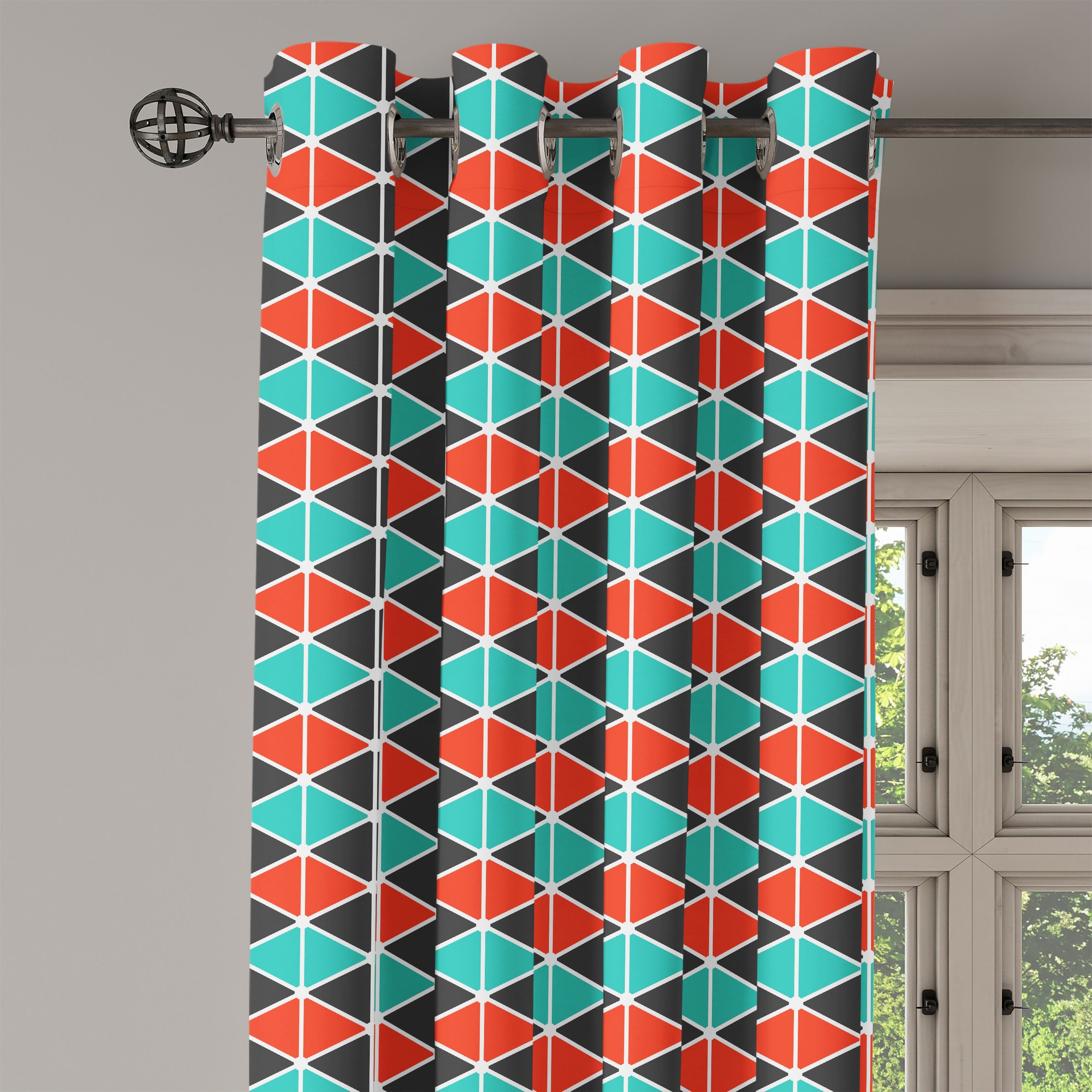 Gardine Dekorative Wohnzimmer, Hexagons Geometrisch für Abakuhaus, 2-Panel-Fenstervorhänge Triangles Schlafzimmer