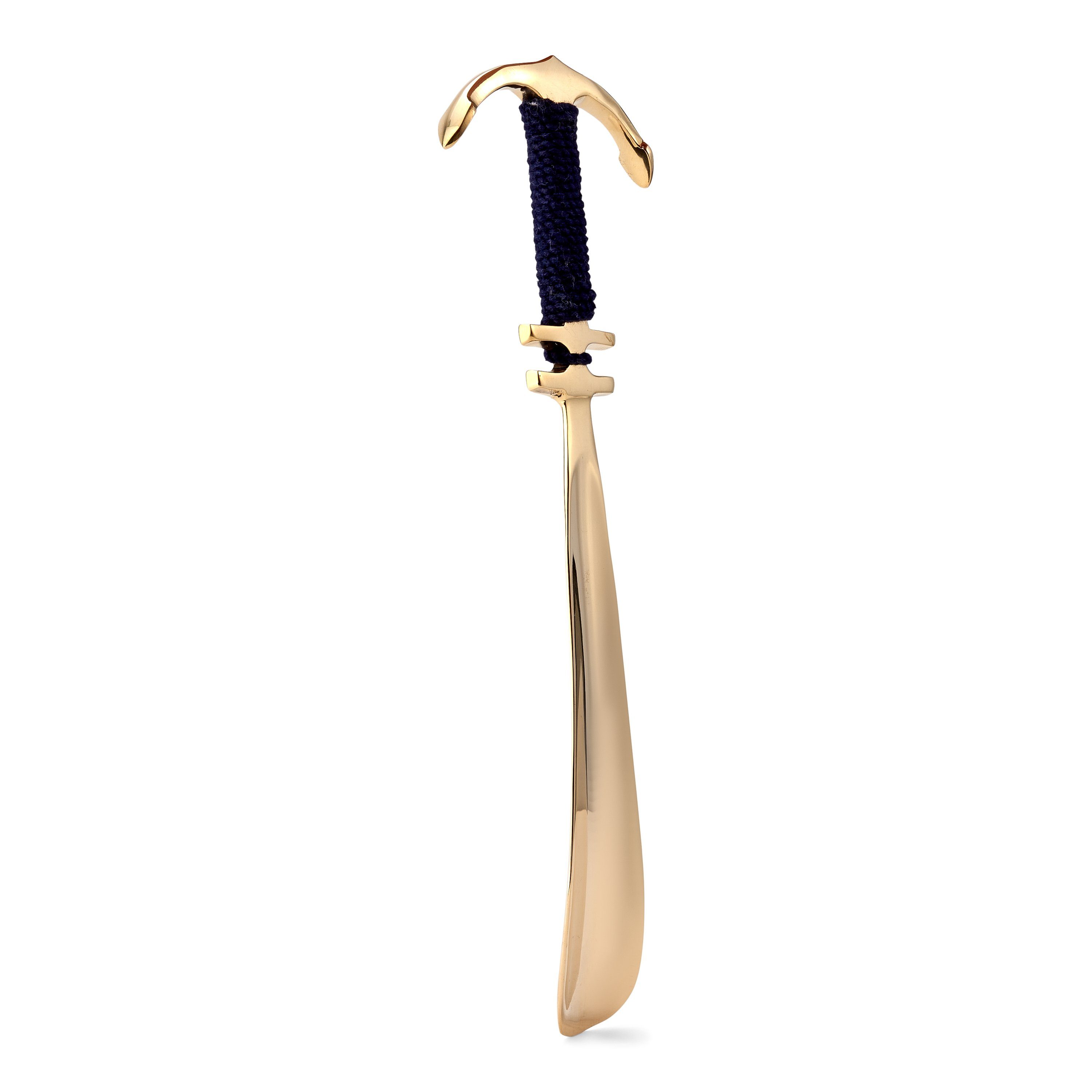 NKlaus Dekofigur 26cm Schuhlöffel Anker Messing gold glanz mit blauem Tau Schuhanzieher, Made in Germany