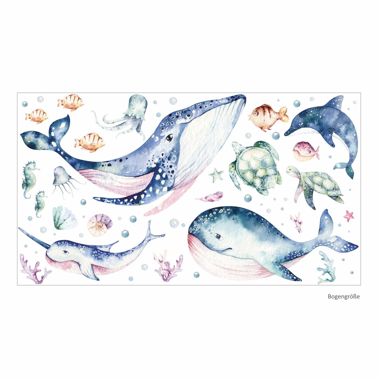 nikima Wandtattoo 205 Wandtattoo Meerestiere Aquarell - 750 x 420 mm (PVC-Folie), in 6 vers. Größen