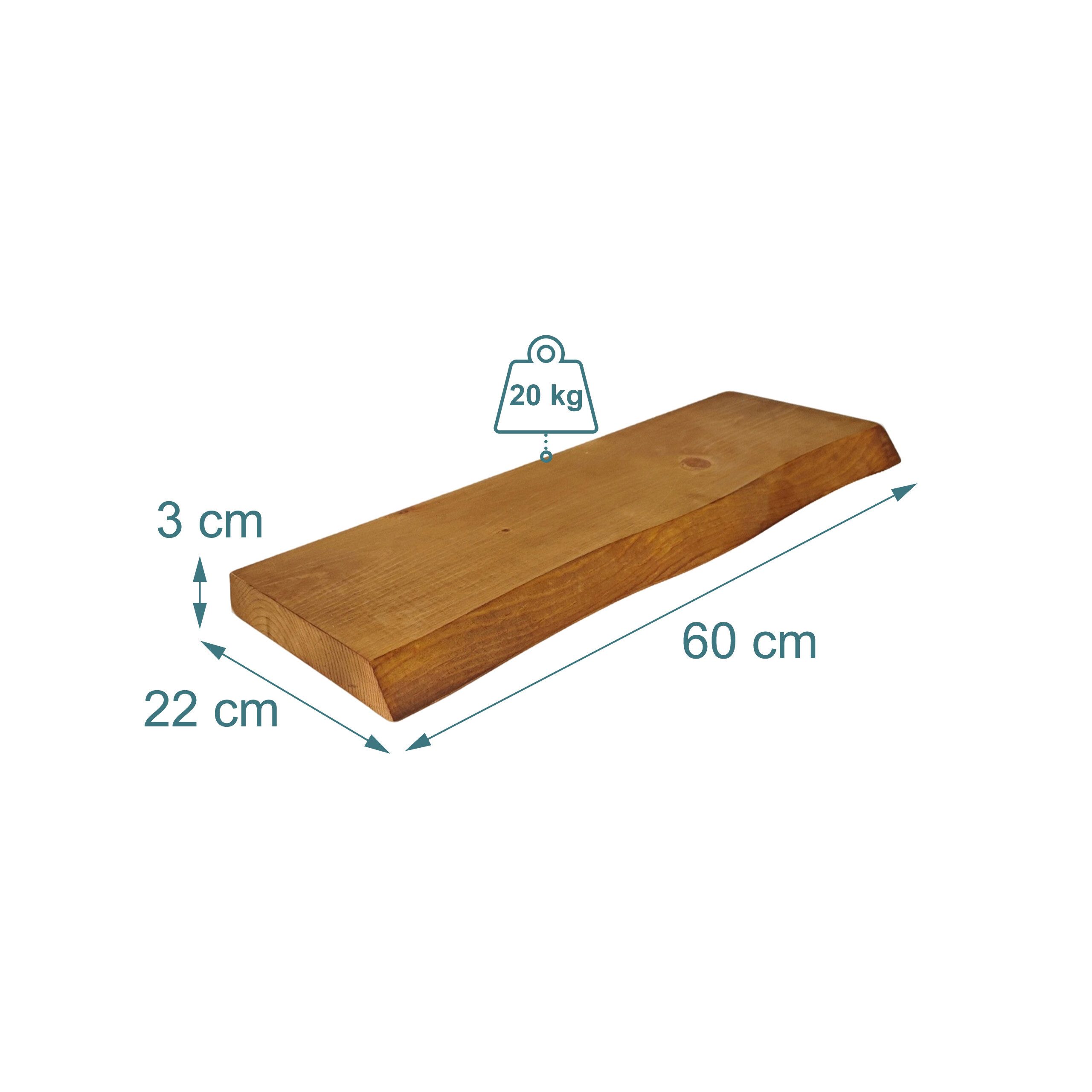 relaxdays Wandregal Massivholz Baumkante, 1-tlg., braun, 60 cm – Bild 4 von 5
