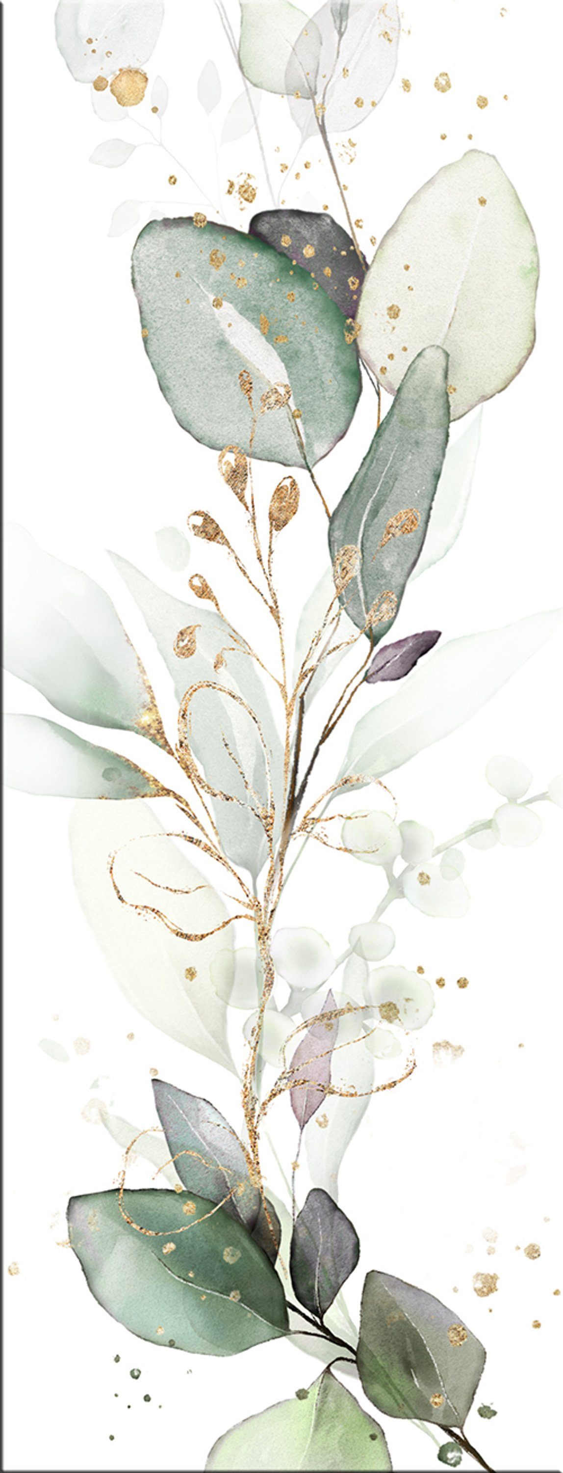 30x80cm Pflanzen Glas Pastell-Grün, aus Zweige Eukalyptus Aquarell-Malerei Natur I artissimo und Glasbild : Bild Glasbild