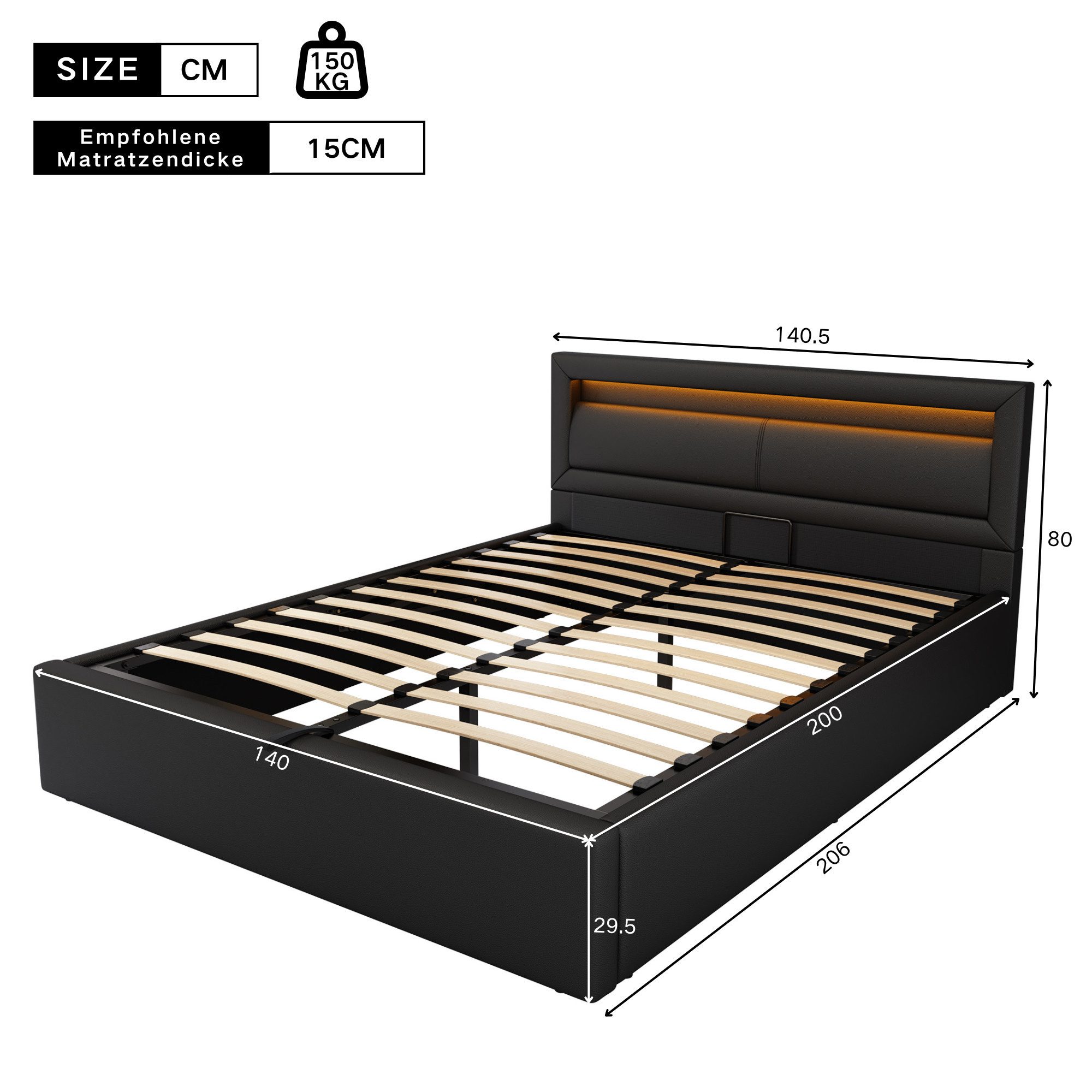 Ulife Polsterbett Jugendbett, Modernes LED-Bett mit günstig online kaufen