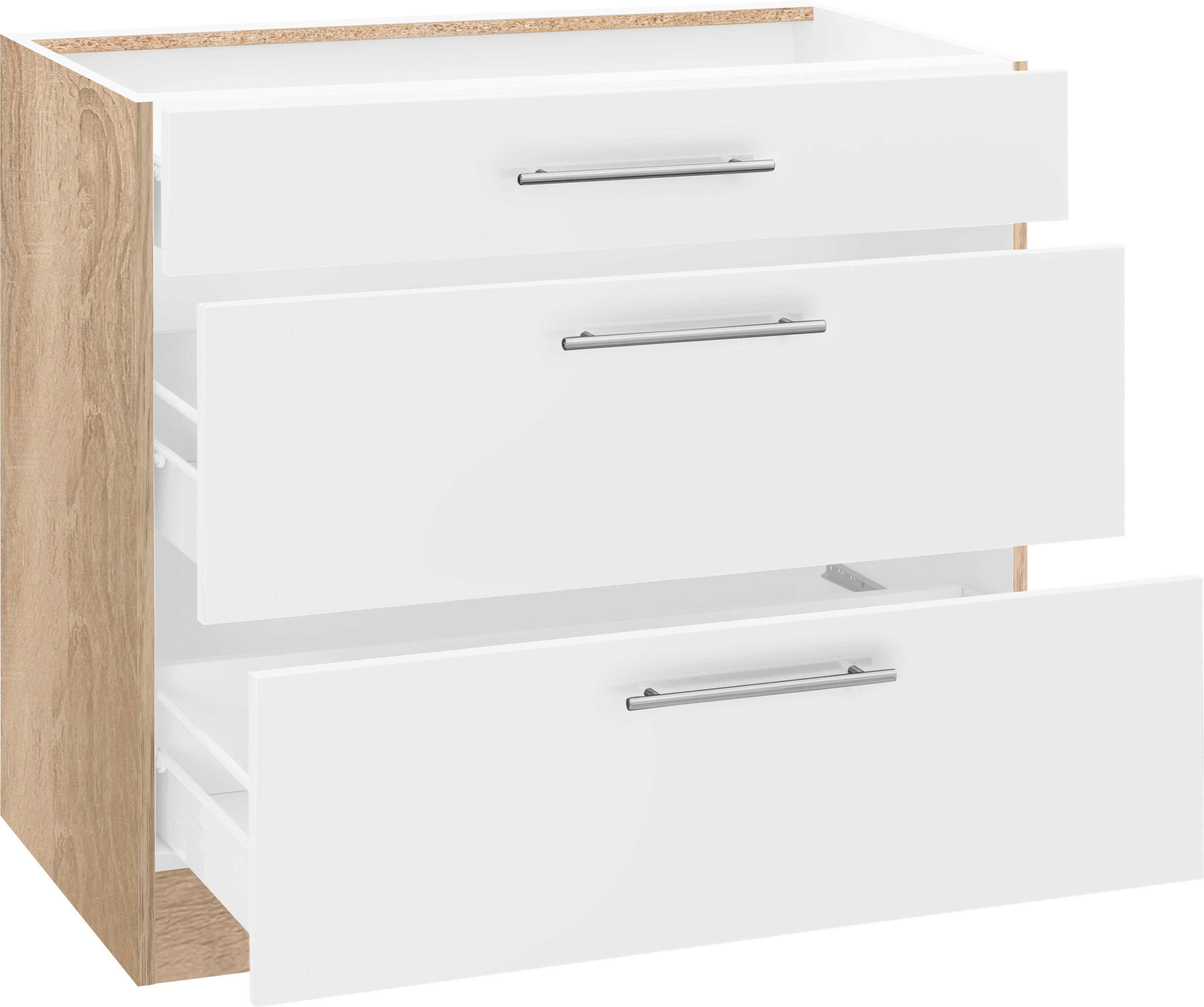 wiho Küchen Unterschrank Cali 90 cm breit, mit 2 großen Auszügen ohne Arbeitsplatte