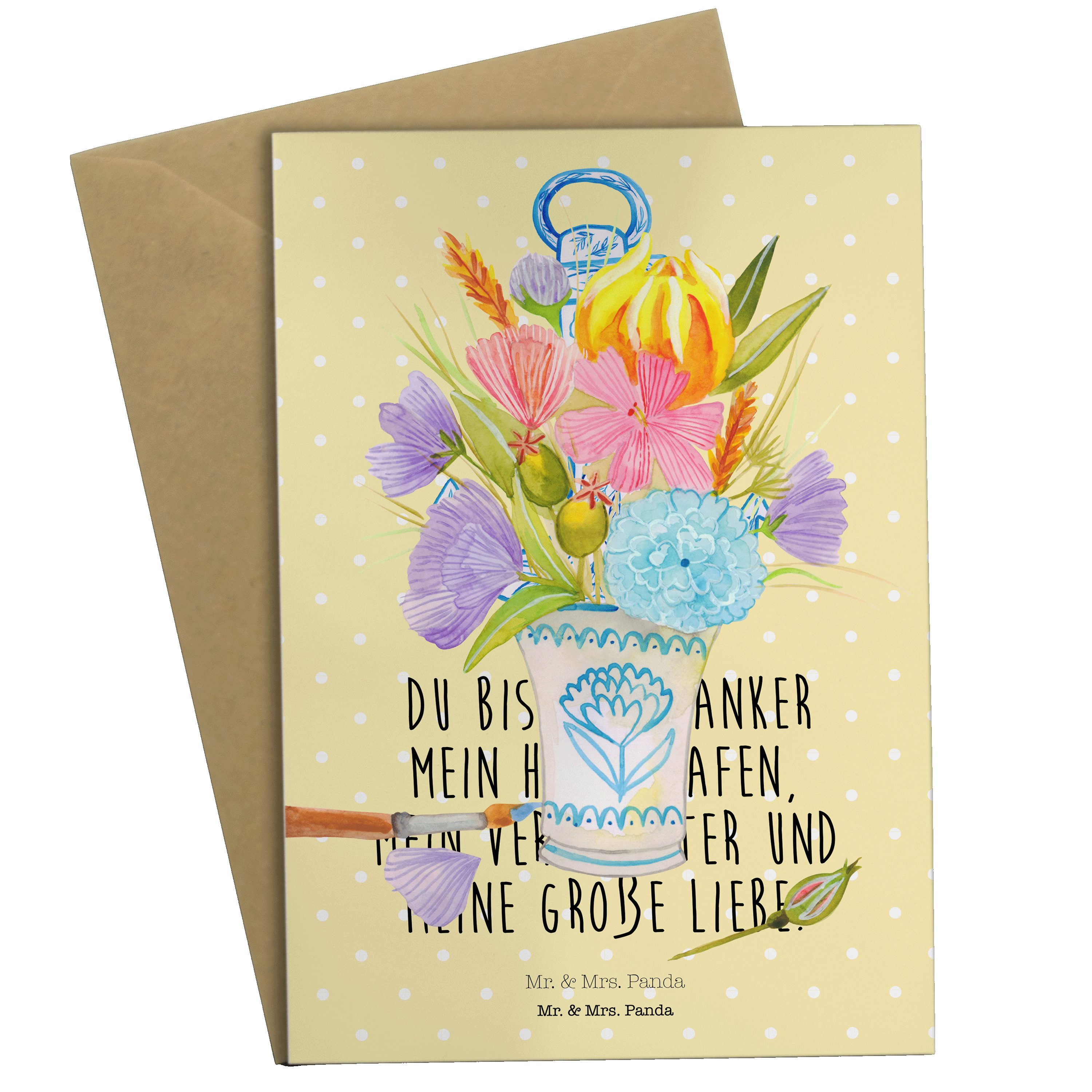 Mr. & Mrs. Panda Grußkarte Blumenvase - Geschenk, Natur, Geburtstagskarte, Klappkarte, Hochzeits
