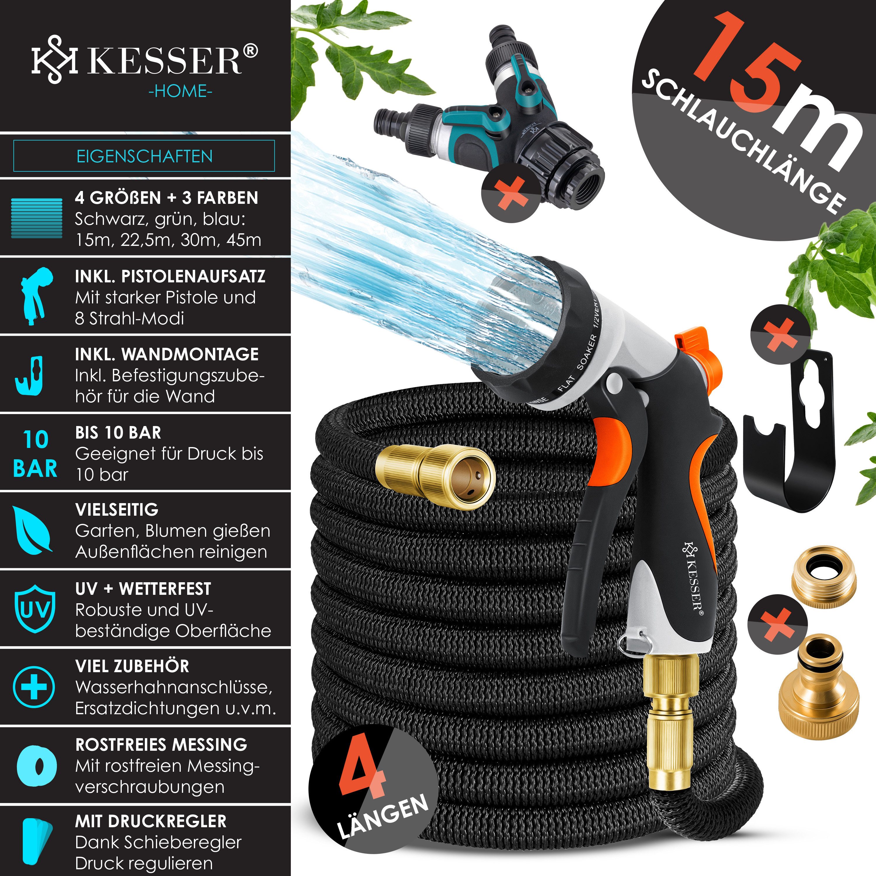 KESSER Gartenschlauch, Premium Wasserschlauch Flexibler Schlauch Gartenschlauch Flexischlauch