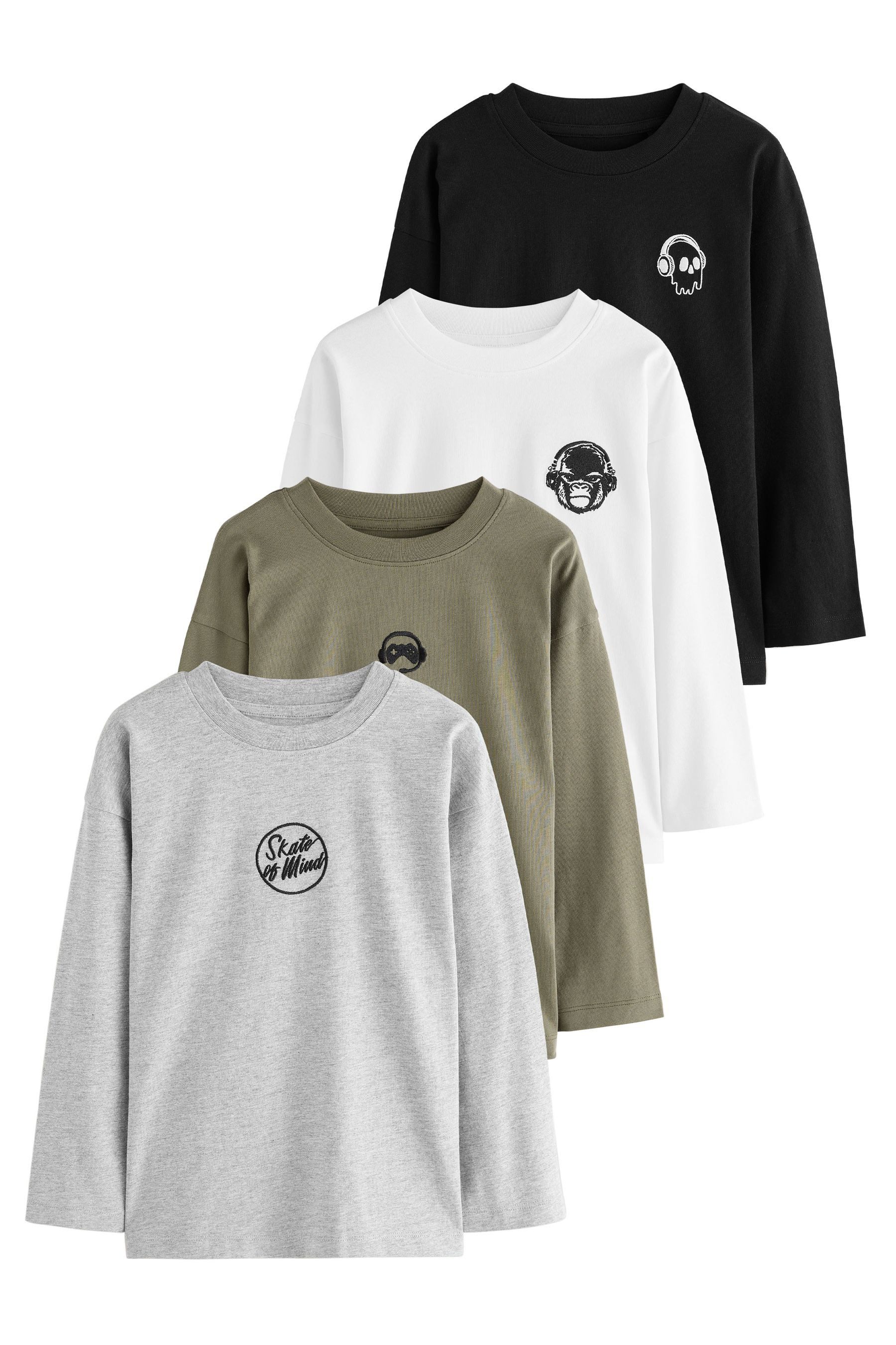Langarmshirt 4er-Pack Langarmshirts mit kleiner Grafik