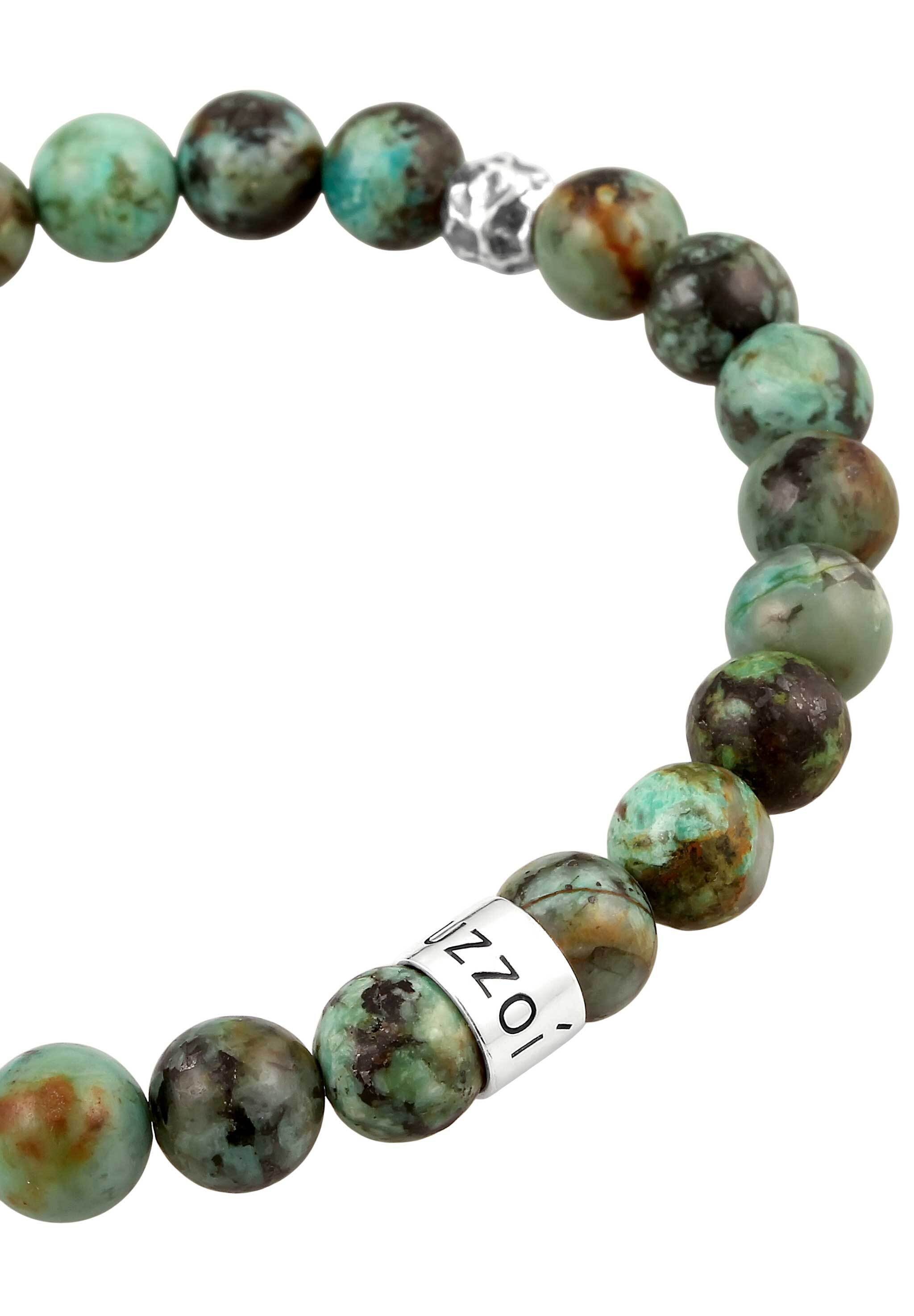 Kuzzoi Bead-Armband-Set Edelstein Perlen Türkis Grünlich-Braun 925 Sterling Silber