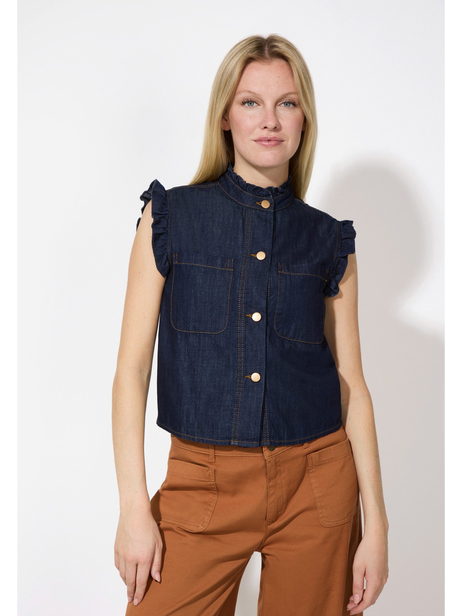 MORE&MORE Rüschenbluse Jeansbluse günstig online kaufen