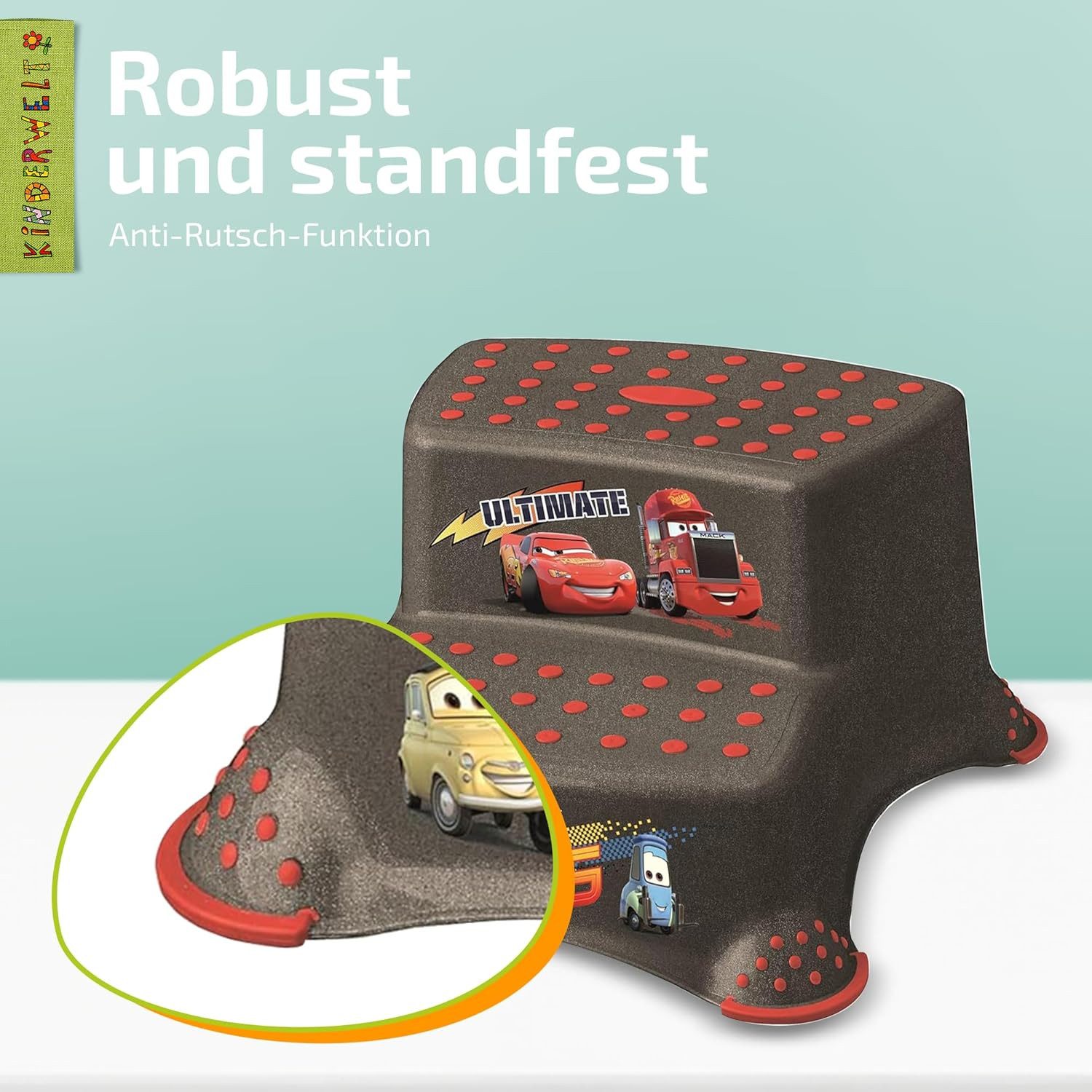 KiNDERWELT Tritthocker Premium zweistufiger Tritthocker Disney Cars metallic stabiler Hocker