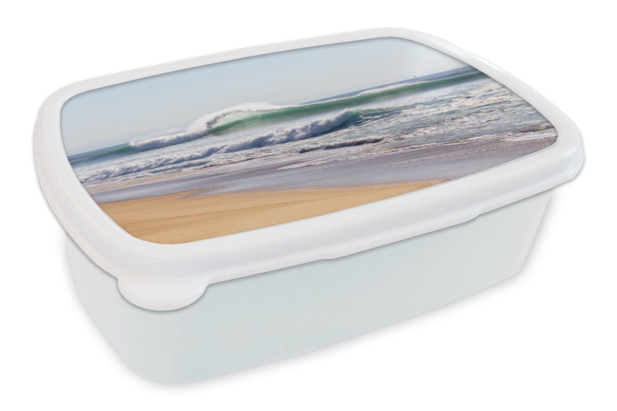 MuchoWow Lunchbox Strand - Wellen - Meer, Kunststoff, (2-tlg), Brotbox für Kinder und Erwachsene, Brotdose, für Jungs und Mädchen weiß