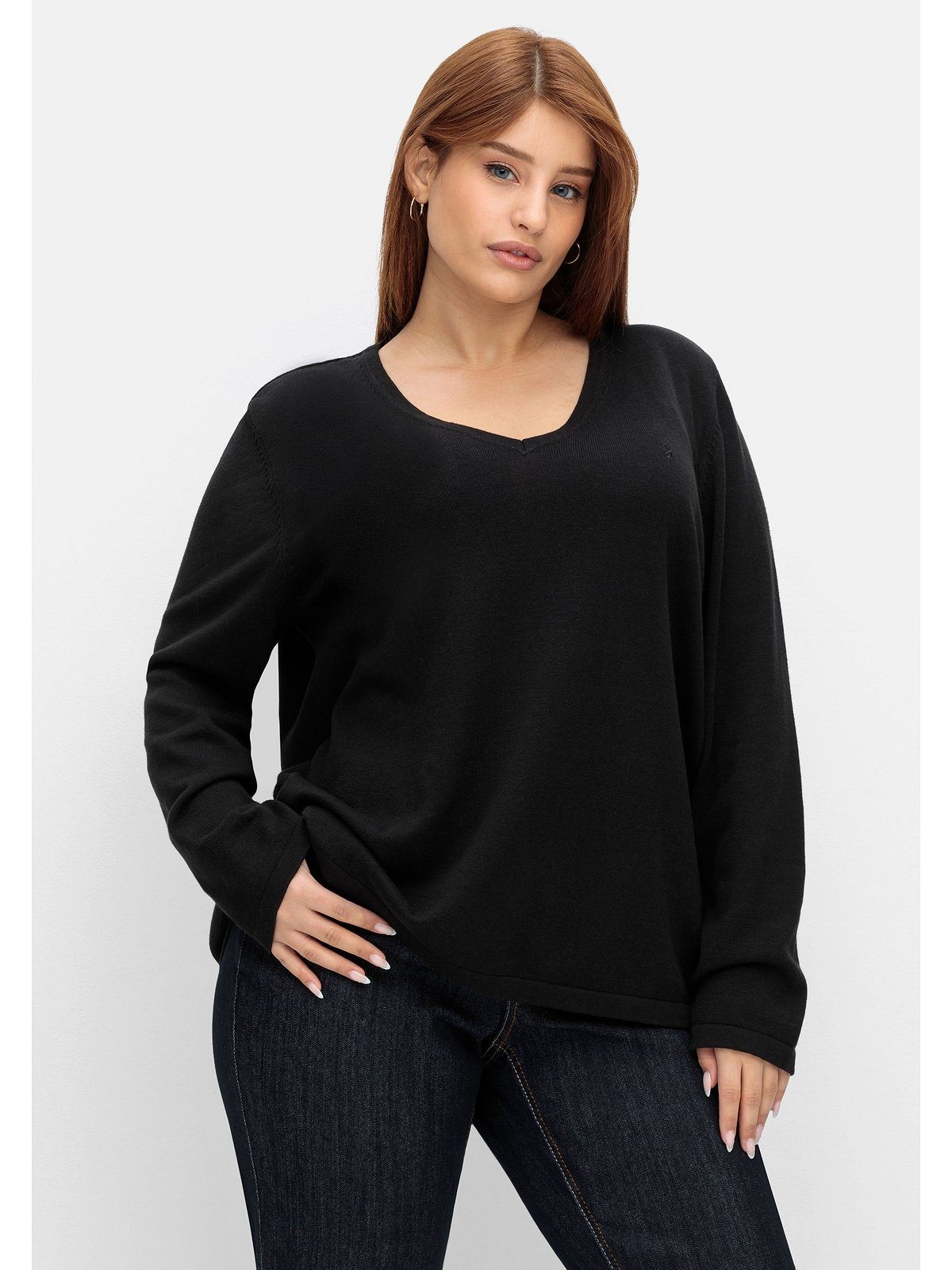 Sheego V-Ausschnitt-Pullover Große Größen mit V-Ausschnitt, in Petite Passform schwarz