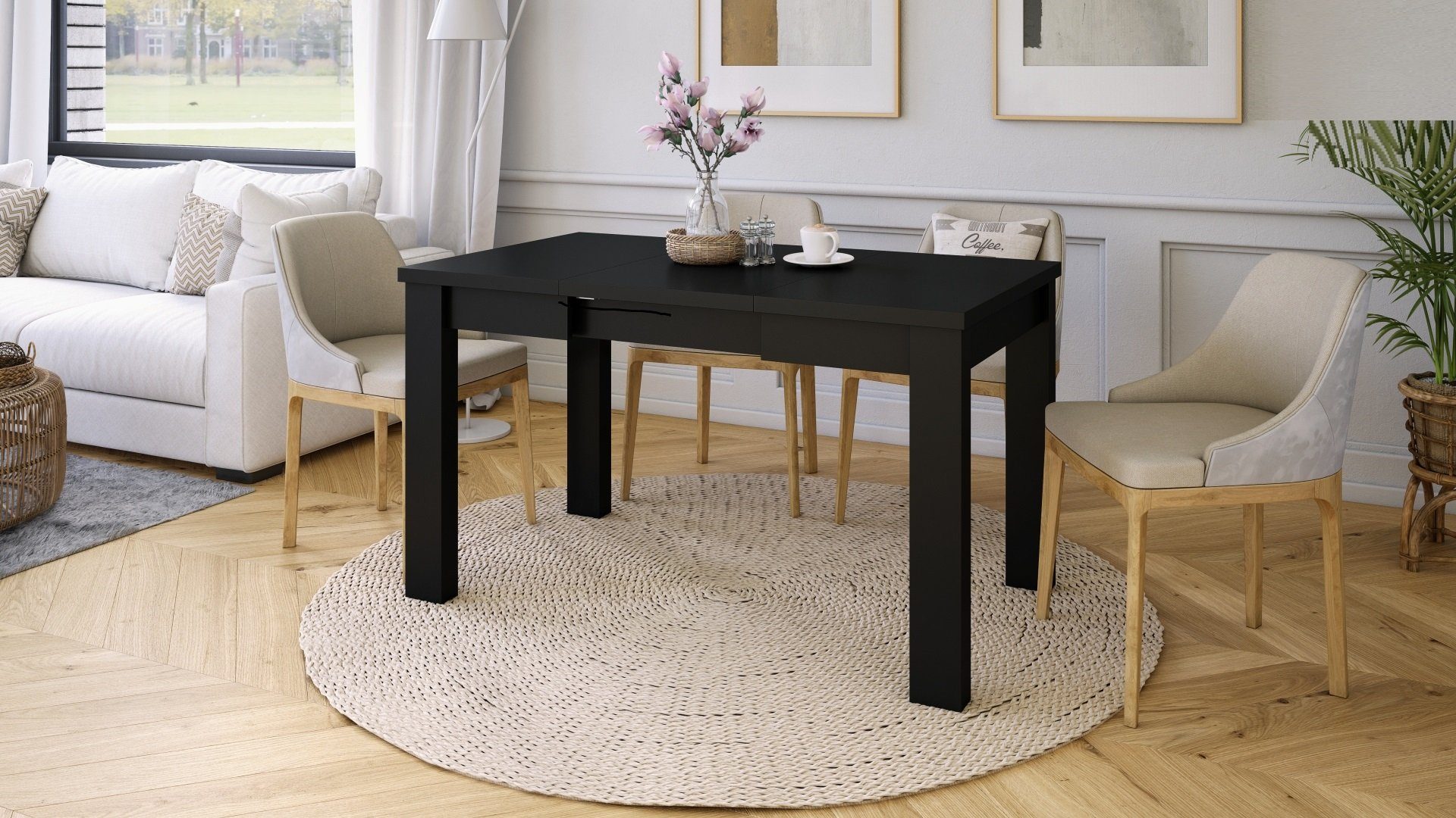 designimpex Esstisch Design Esstisch Tisch Fonte ausziehbar 85 bis 130 cm Schwarz matt