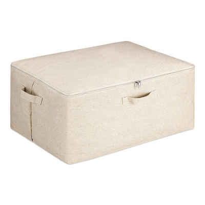 Navaris Aufbewahrungsbox, XL Aufbewahrungstasche faltbar - Aufbewahrung für Bettdecken Bettwäsche Kleidung - Aufbewahrungsbox Stoff Tasche mit Reißverschluss - beige