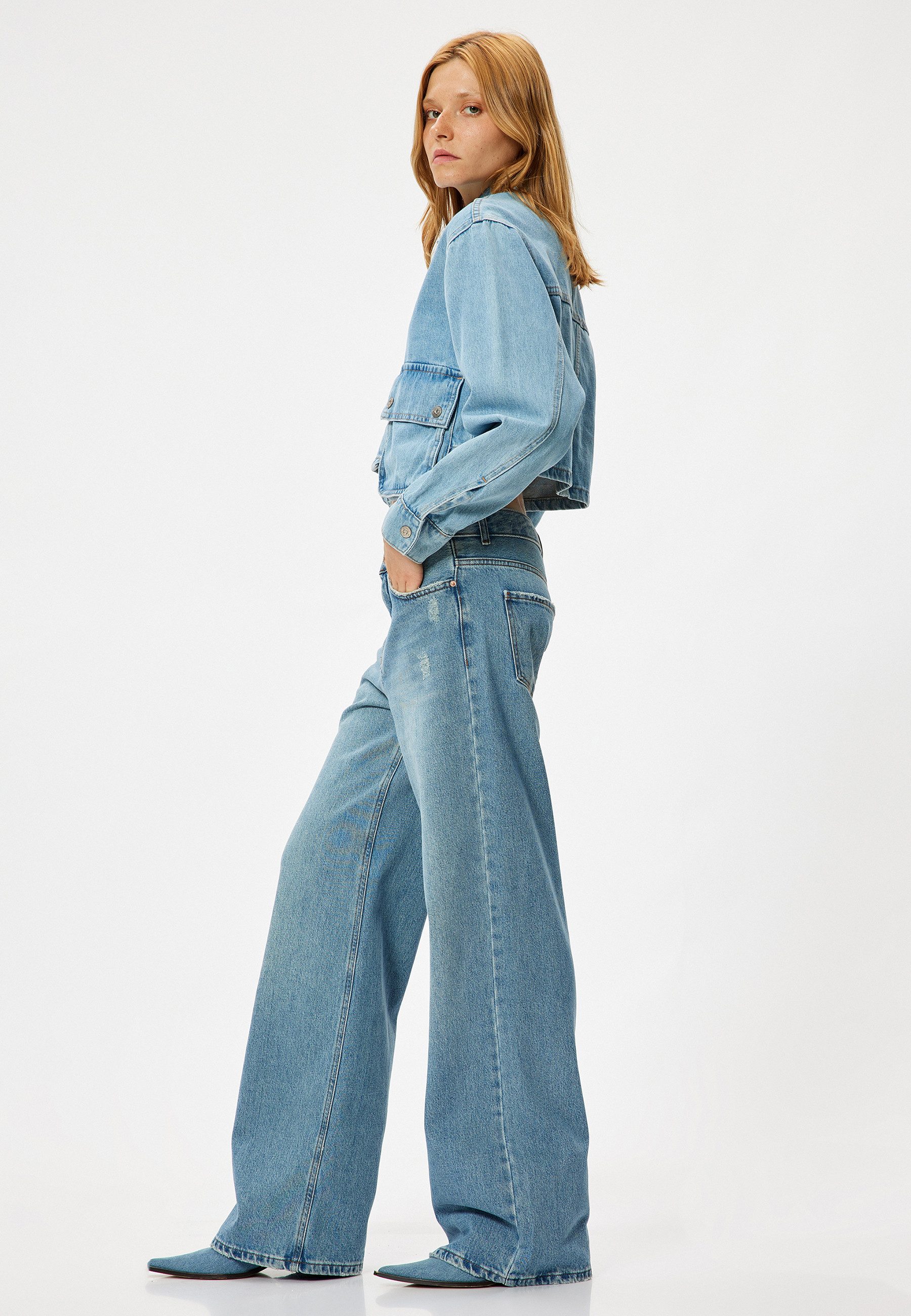 Koton High-waist-Jeans Hohe Leibhöhe Wide Leg