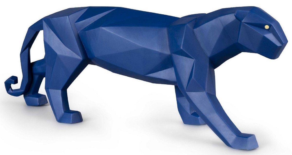 Casa Padrino Dekofigur Casa Padrino Luxus Porzellan Panther Skulptur Matt Blau 50 x 12 x H. 19 cm - Hangefertigte Deko Figur aus feinstem spanischen Porzellan - Luxus Deko Accessoires