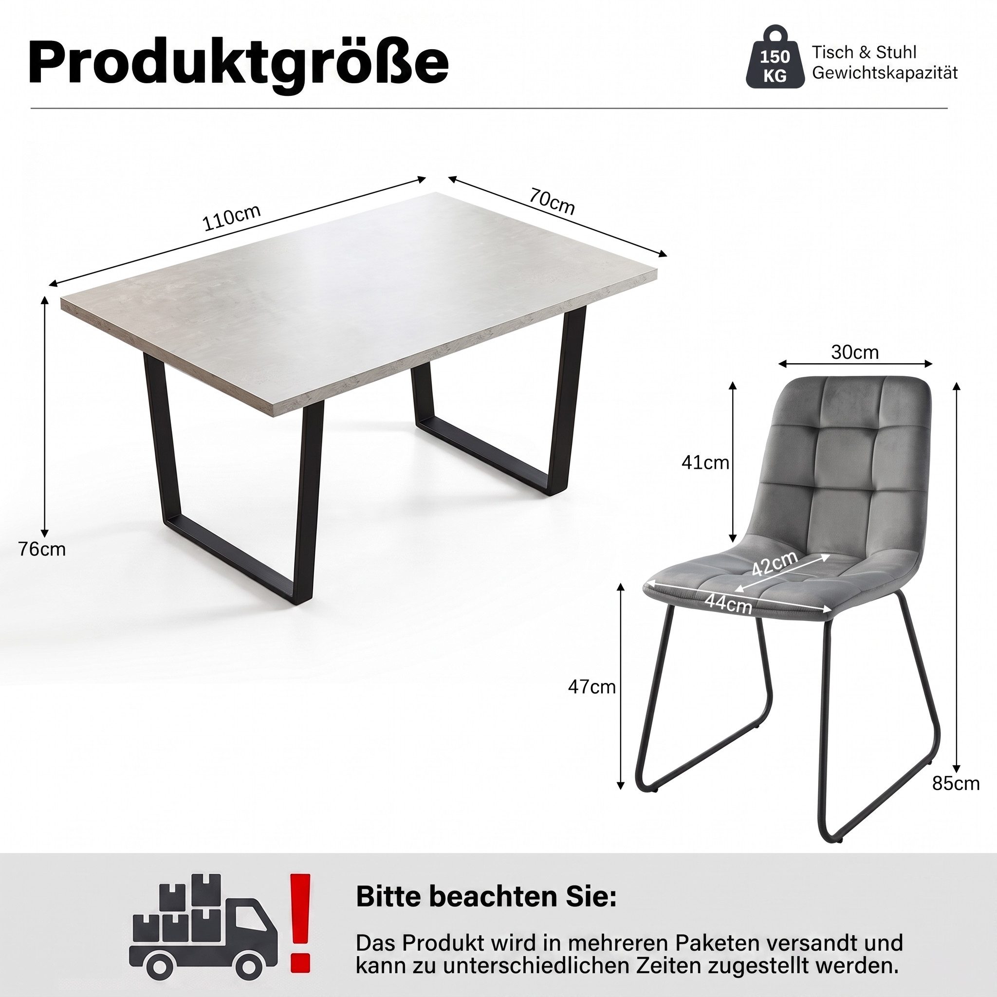 Jiexi Essgruppe Essgruppe fest 110x70 MDF Grau Tisch Set mit Flanell Stühlen
