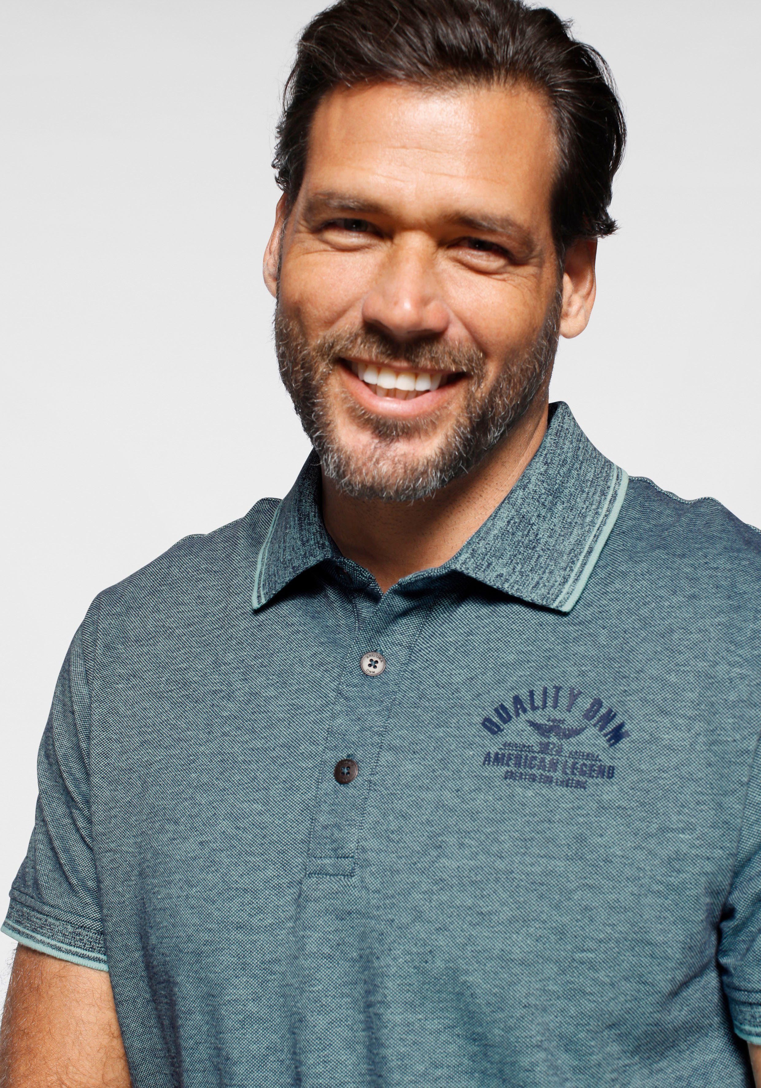 Arizona Poloshirt Kurzarm, mit Polokragen, mit Print-Applikationen, aus Piqué-Stoff