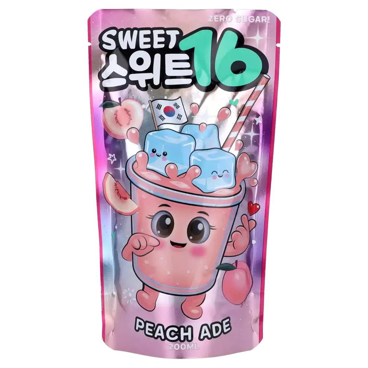 Sweet16 Softgetränk, Sweet16 koreanisches Pfirsichlimonade zuckerfreies Getränk 200ml