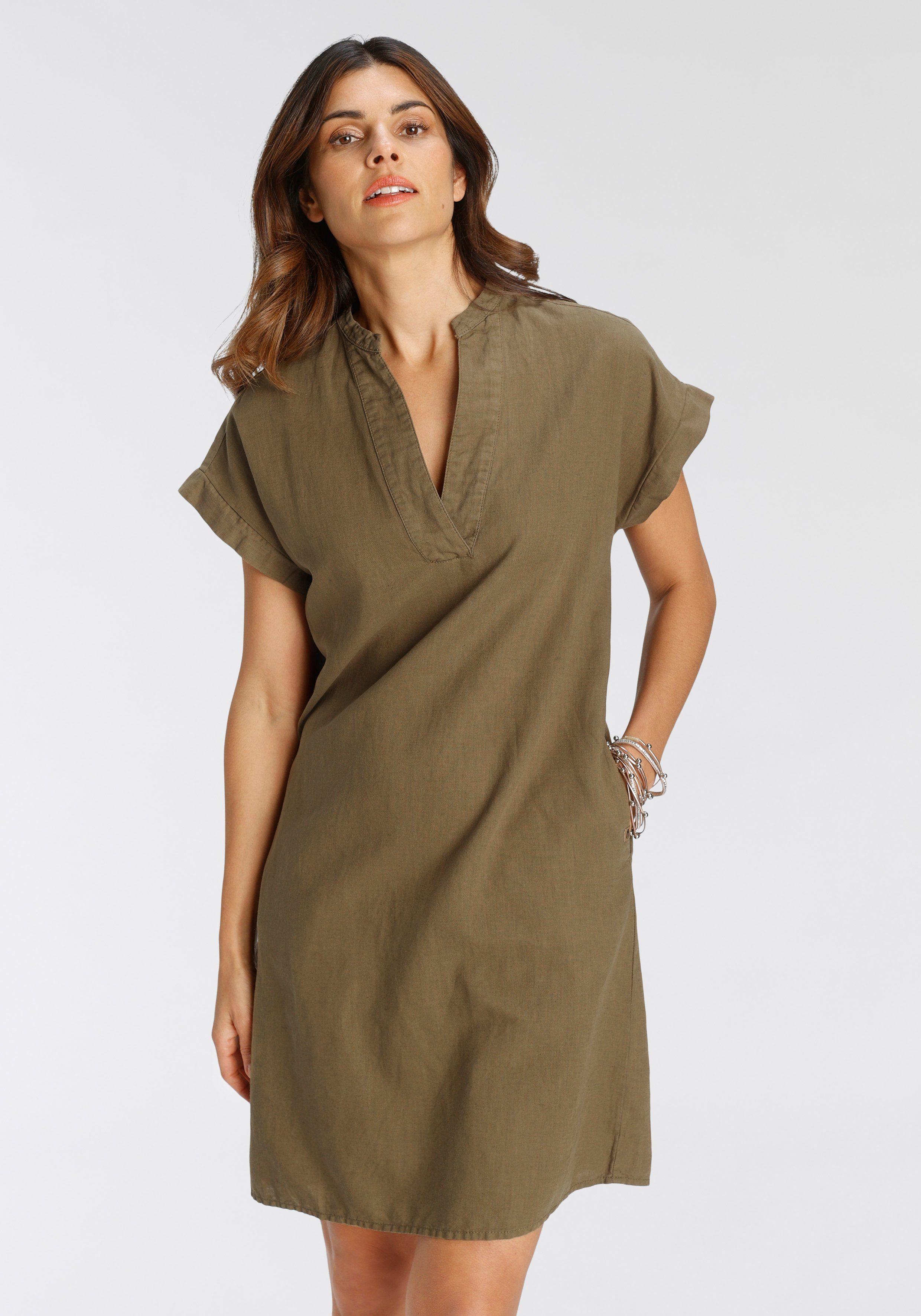 camel active Sommerkleid aus Leinen-Mix, Leinenkleid mit überschnittenen  Schultern online kaufen | OTTO