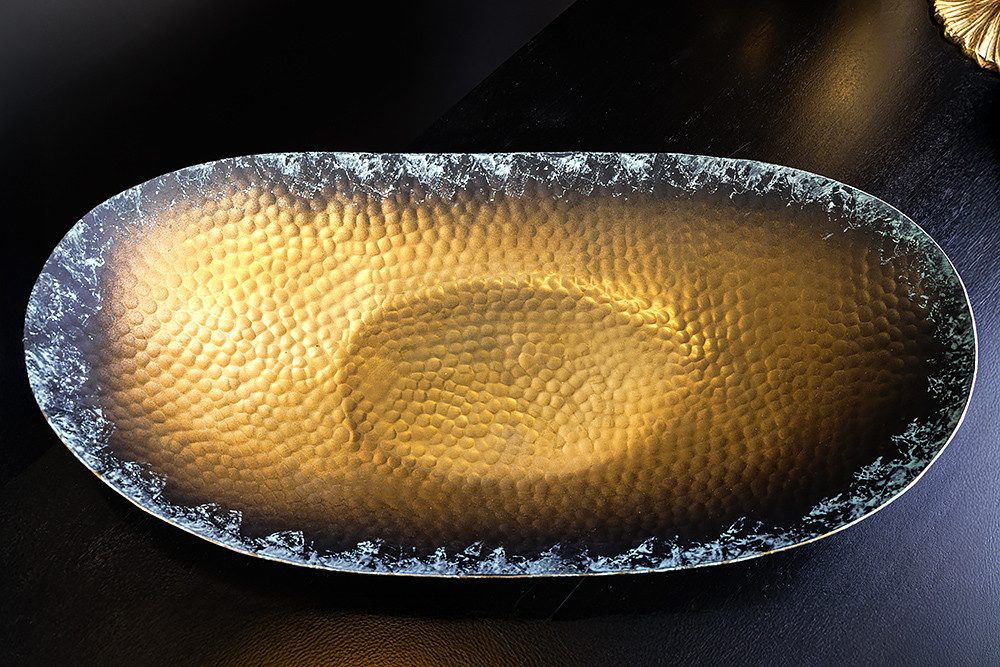 riess-ambiente Dekoschale ORIENT 45cm gold · handmade Ablageschalen aus Metall mit Patina (Set, 2 St), Hammerschlag Design · Schlüsselschale · Schmuckschale · Wohnzimmer