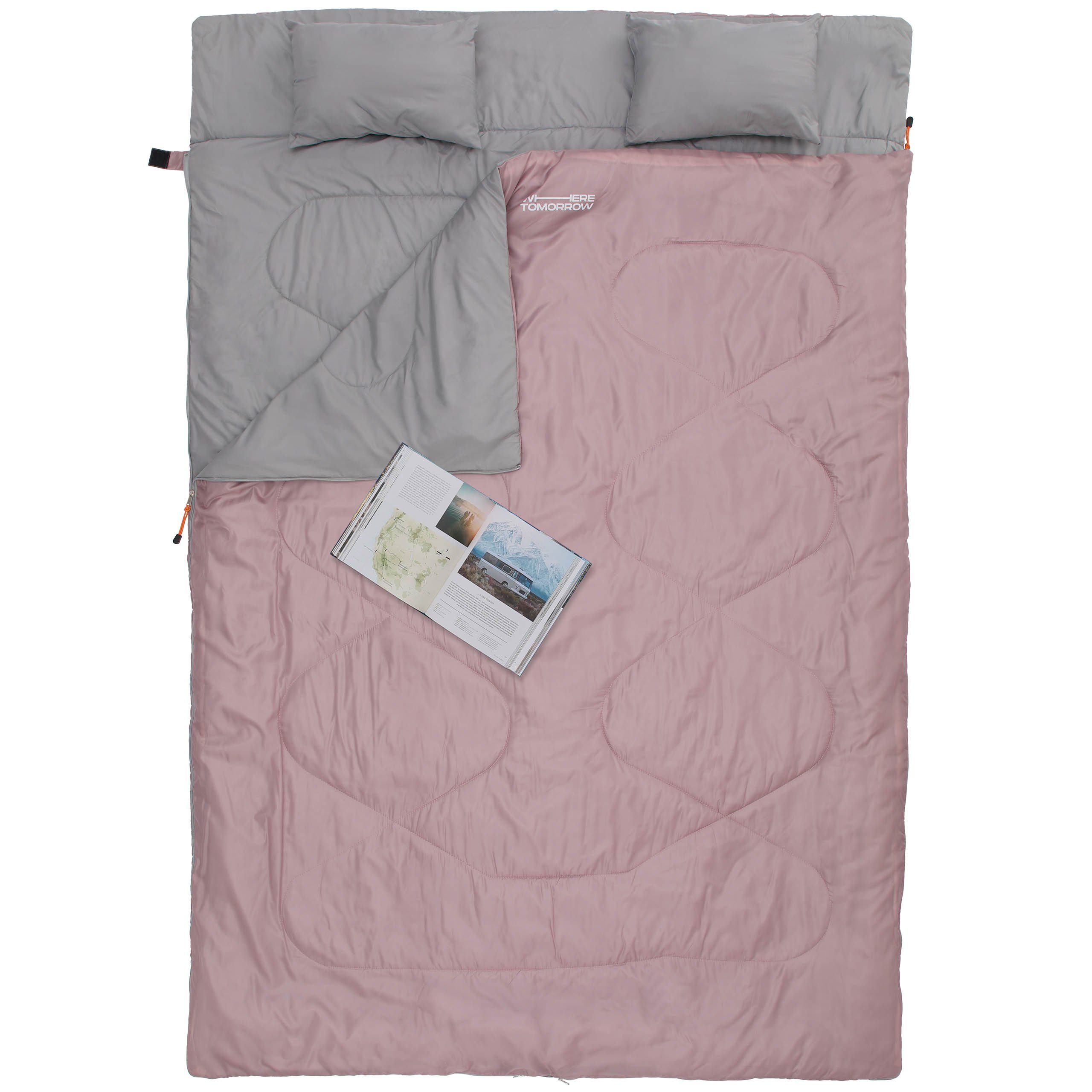 Lumaland Doppelschlafsack 2-Personen Schlafsack groß atmungsaktiv - wasserabweisend, 190x30x150cm Rose Hüttenschlafsack Kopfkissen