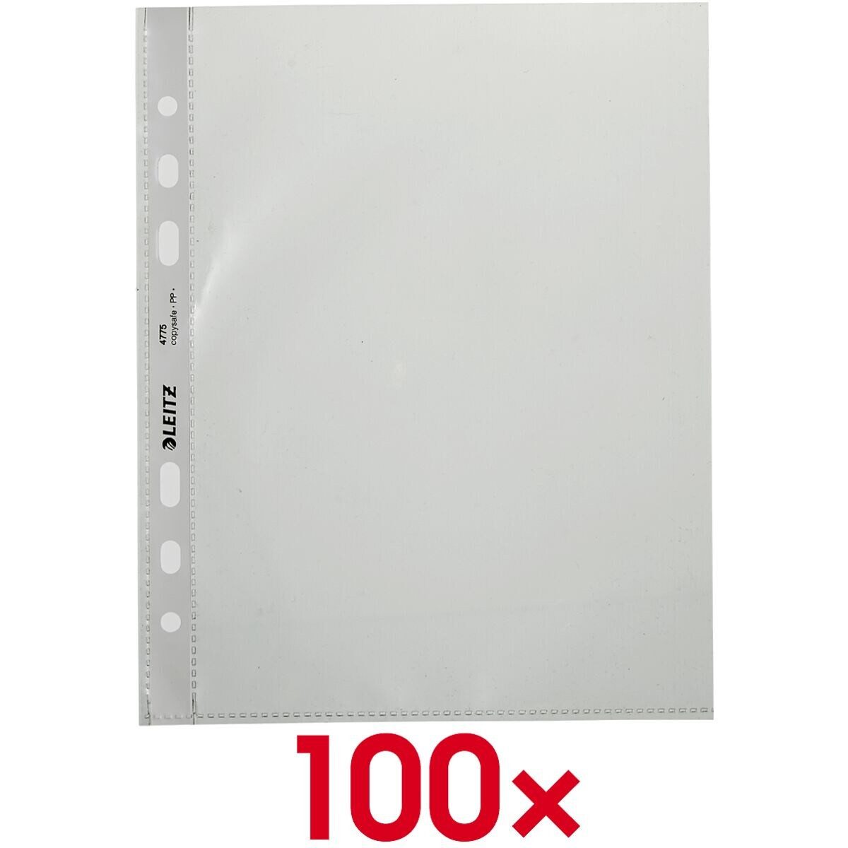 LEITZ Prospekthülle 4775, 100 Stück, glasklar, Format A5, 6-fach-Lochung, oben offen