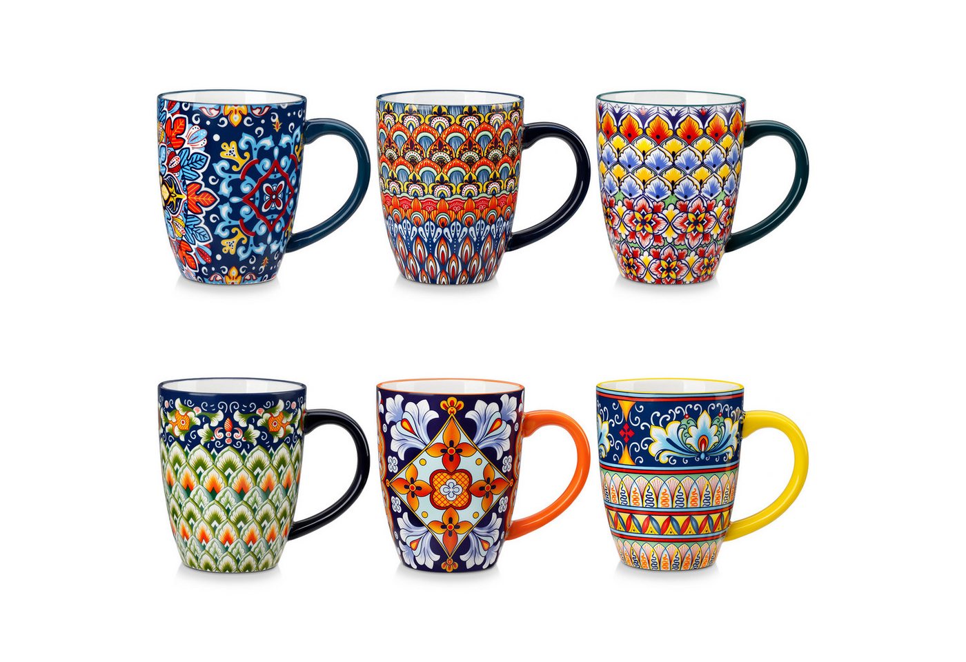 vancasso Tasse 6-tlg Tassen Set, Becher für 6, Porzellan, BOHO-Stil, 420ML, 6-tlg., Porzellan