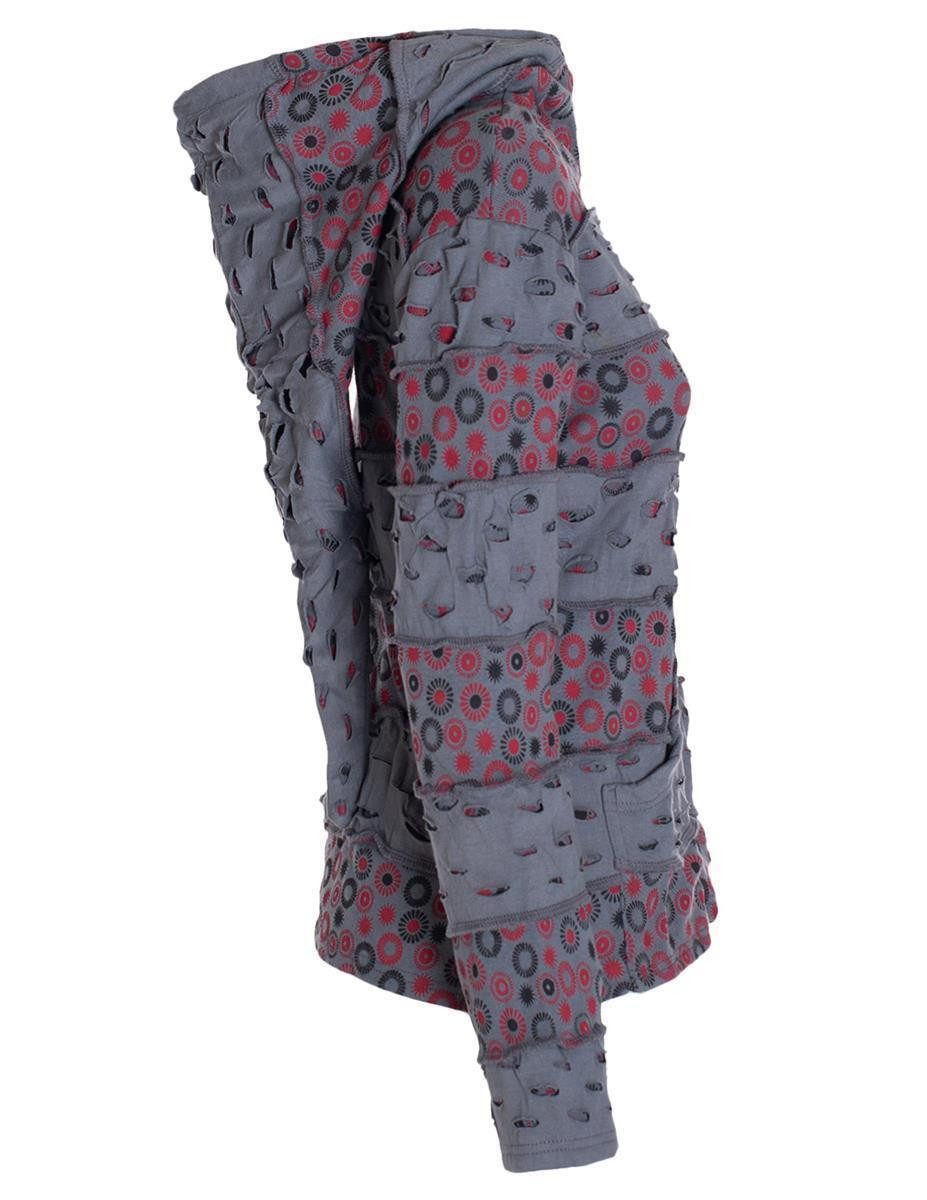 Vishes Kapuzensweatjacke Damen-Jacke Blumen Patch-Sweatjacke Hippie-Jacke Kapuzenjacke Goa, Boho, Gothik Style