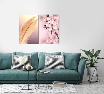 Sinus Art Leinwandbild 2 Bilder je 60x90cm Feder Kirschblüten Kirschzweig Frühling Leicht Makro Blüte