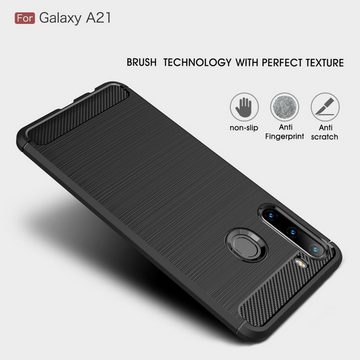 König Design Handyhülle Samsung Galaxy A21, Samsung Galaxy A21 Handyhülle Carbon Optik Backcover Grau