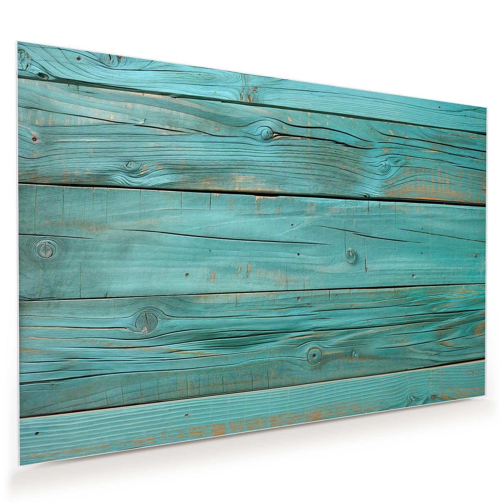 Primedeco Glasbild Wandbild Holzplanken Türkis mit Aufhängung, Holz (21 verschiedene Größen, 1 St), Elegante Aufhängung